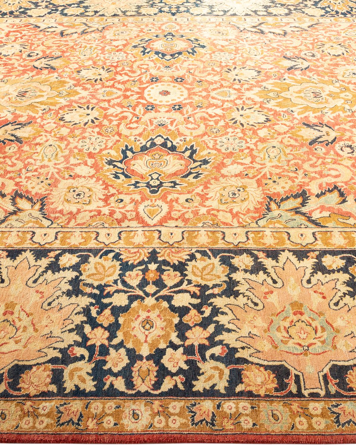 One-of-a-Kind Hand Made Traditional Mogul Orange Area Rug In New Condition For Sale In Norwalk, CT