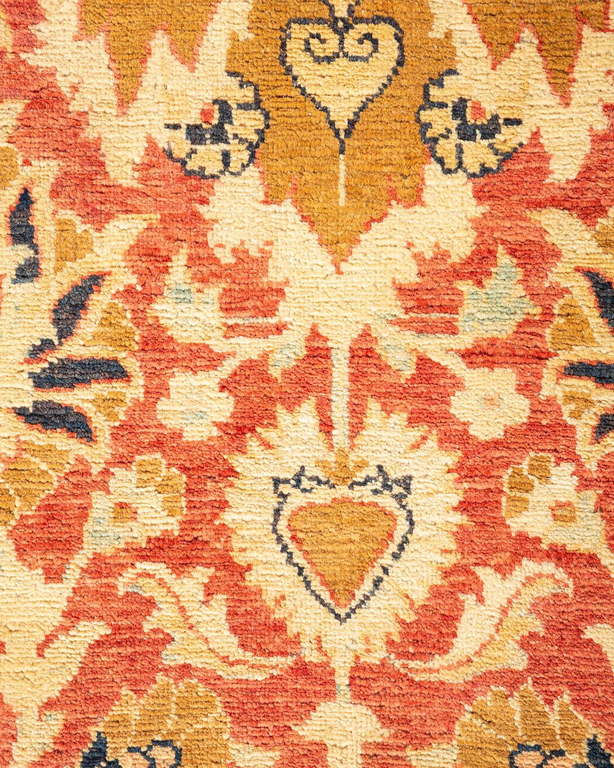 Contemporary One-of-a-Kind Hand Made Traditional Mogul Orange Area Rug For Sale