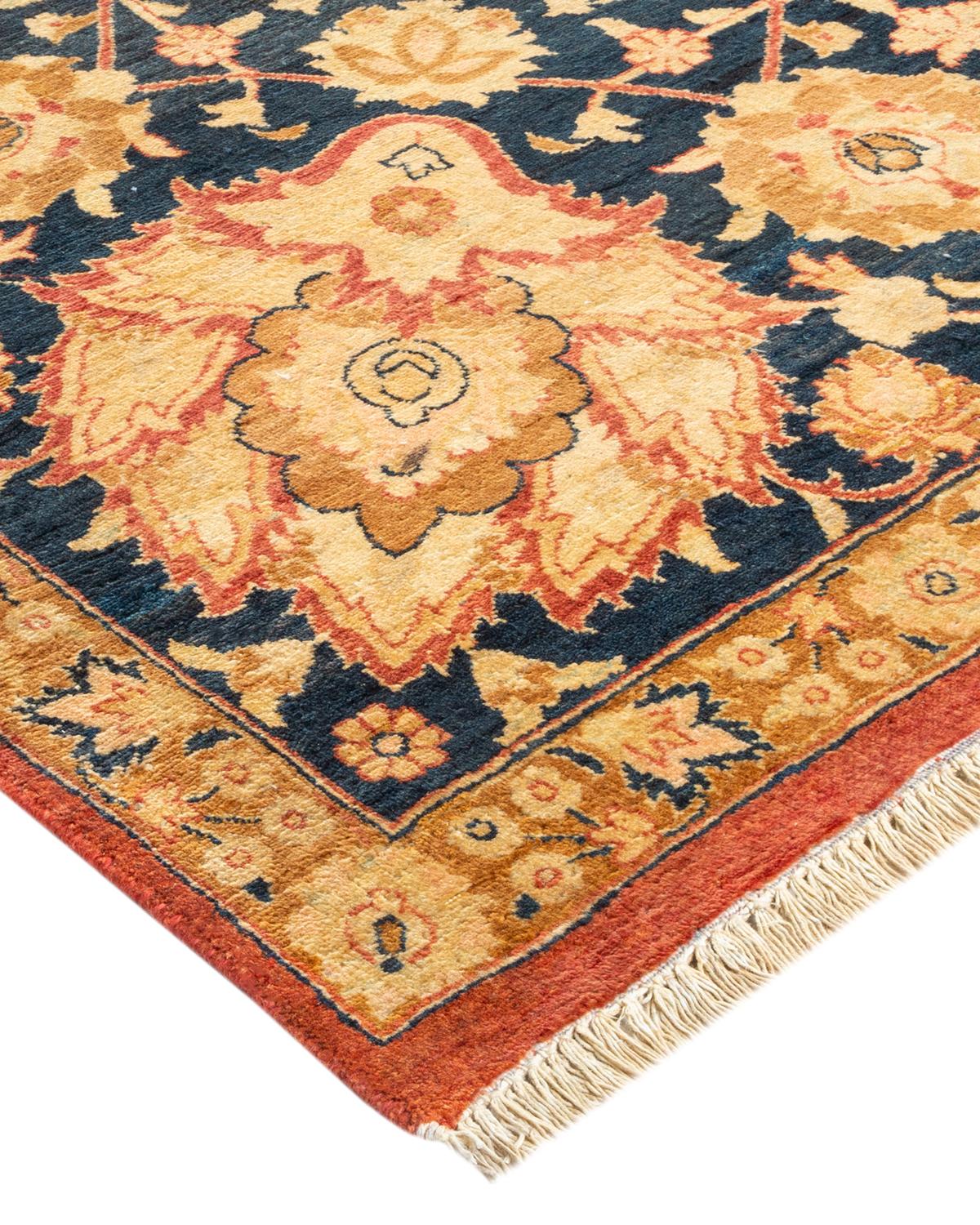 Wool One-of-a-Kind Hand Made Traditional Mogul Orange Area Rug For Sale