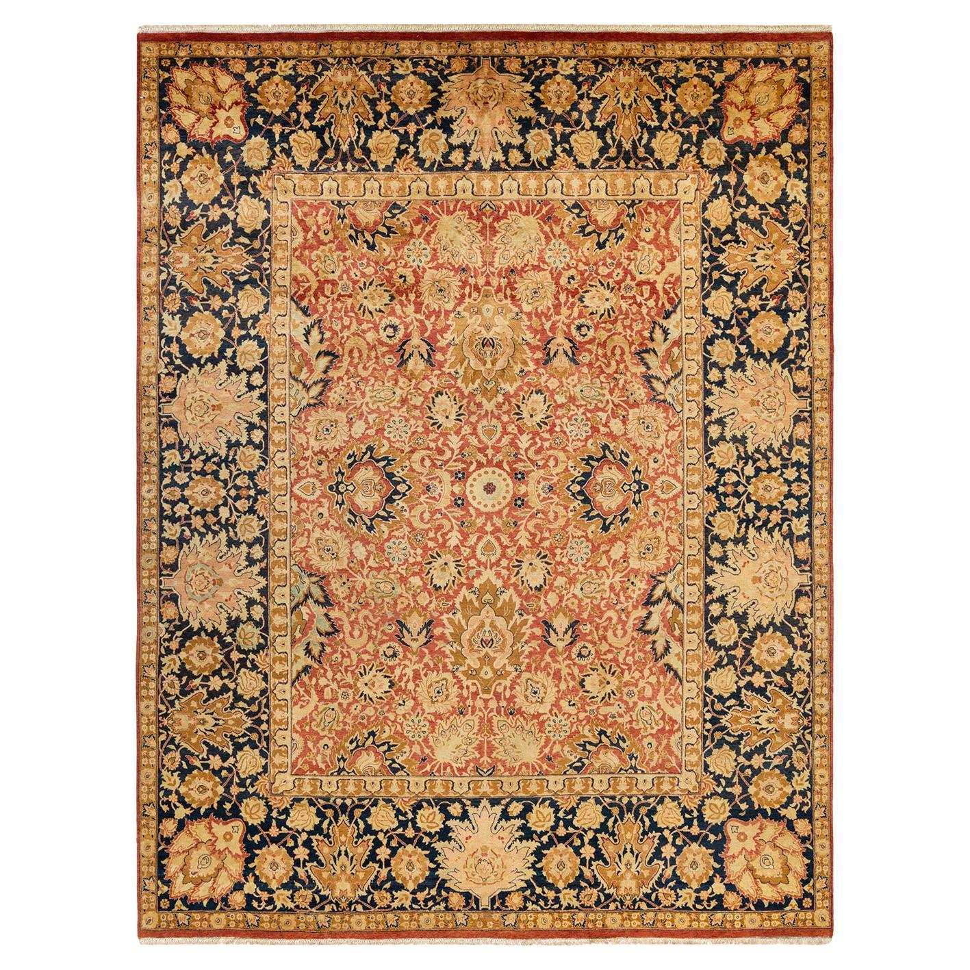 One-of-a-Kind Hand Made Traditional Mogul Orange Area Rug For Sale