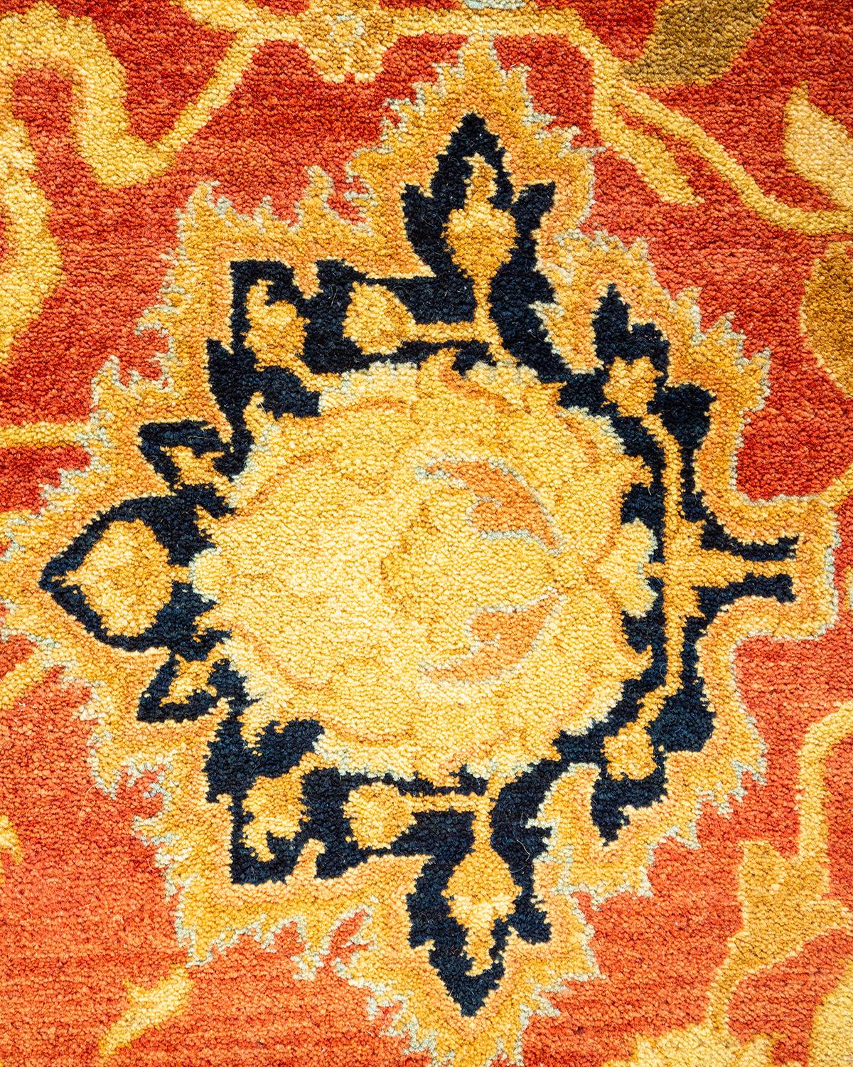 Contemporary One-Of-A-Kind Hand Made Traditional Mogul Orange Area Rug For Sale