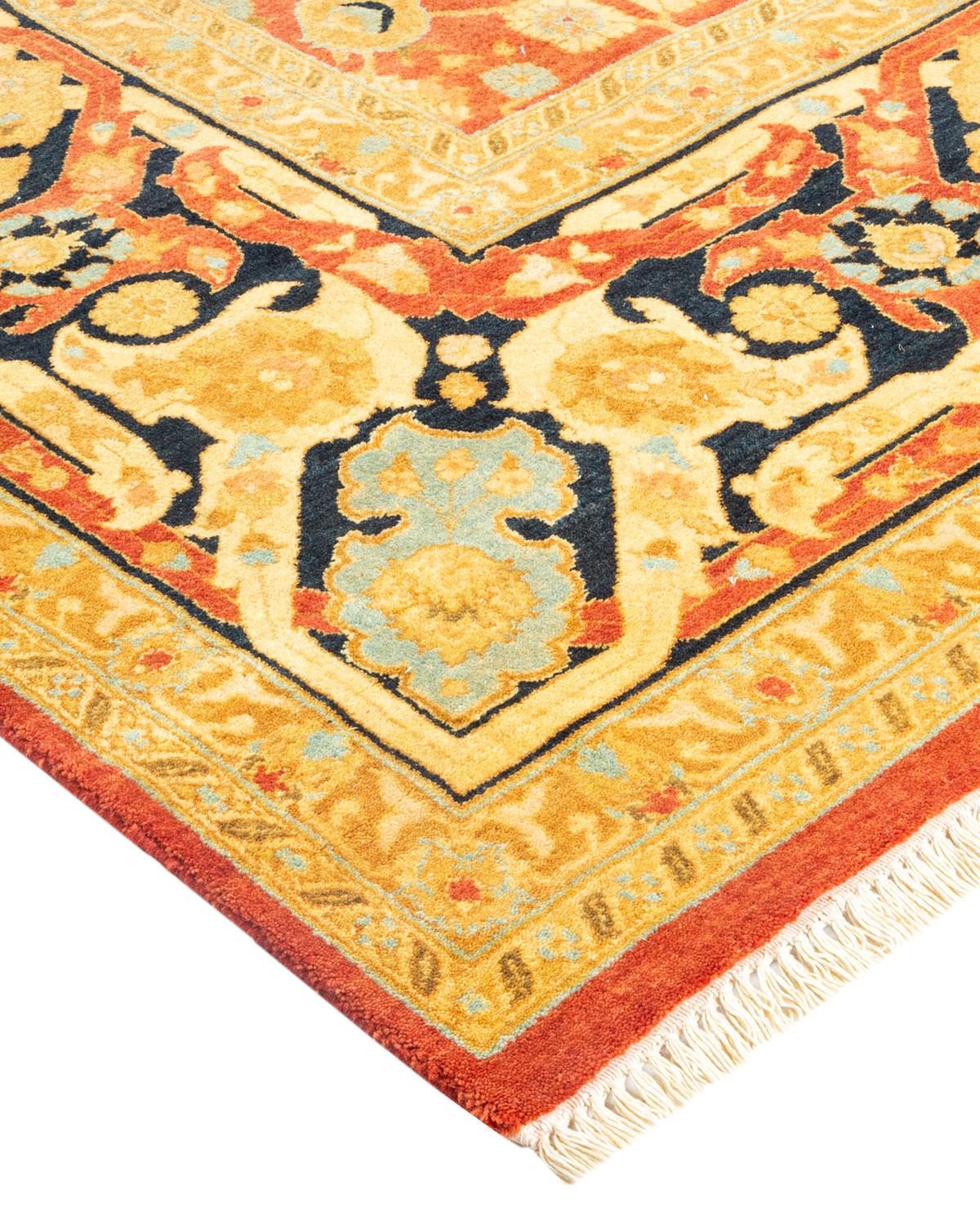 Wool One-Of-A-Kind Hand Made Traditional Mogul Orange Area Rug For Sale