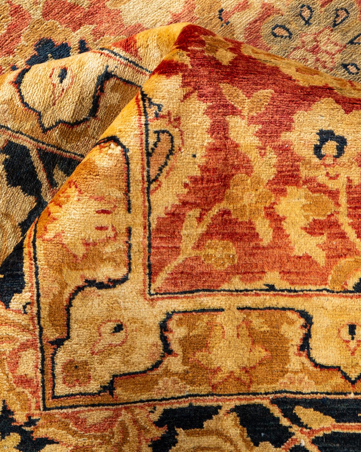 Pakistanais Tapis traditionnel orange Mogul, unique en son genre, fabriqué à la main en vente