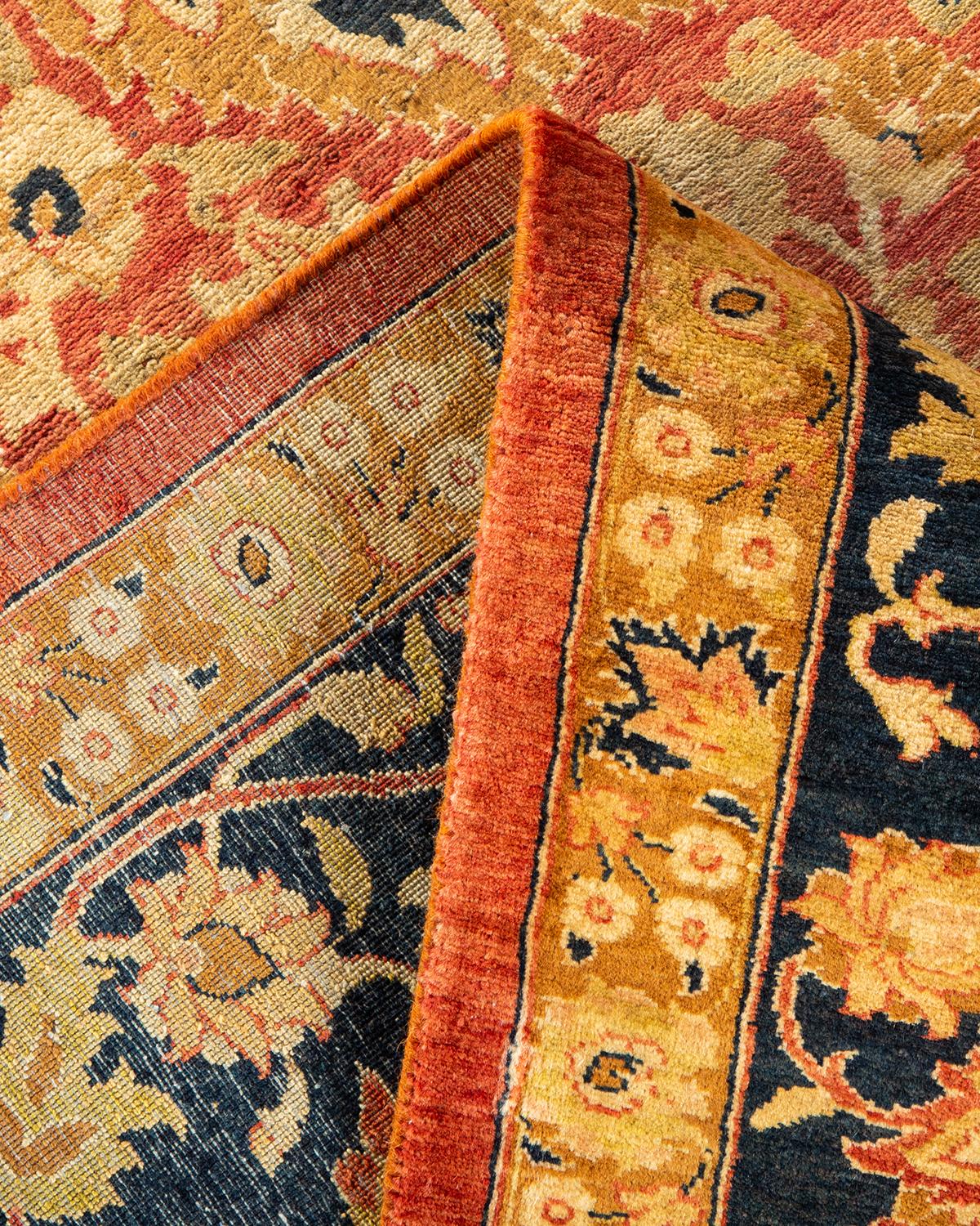Noué à la main Tapis traditionnel orange Mogul, unique en son genre, fabriqué à la main en vente