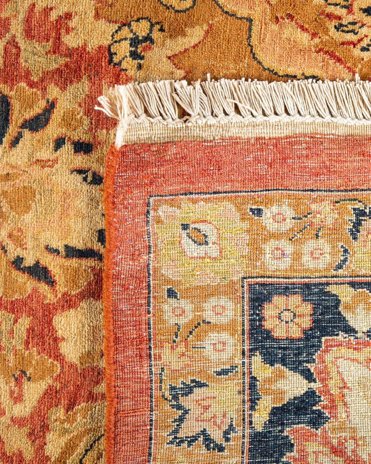 Tapis traditionnel orange Mogul, unique en son genre, fabriqué à la main Neuf - En vente à Norwalk, CT