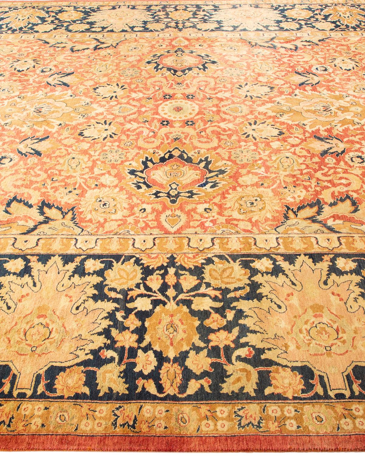 XXIe siècle et contemporain Tapis traditionnel orange Mogul, unique en son genre, fabriqué à la main en vente