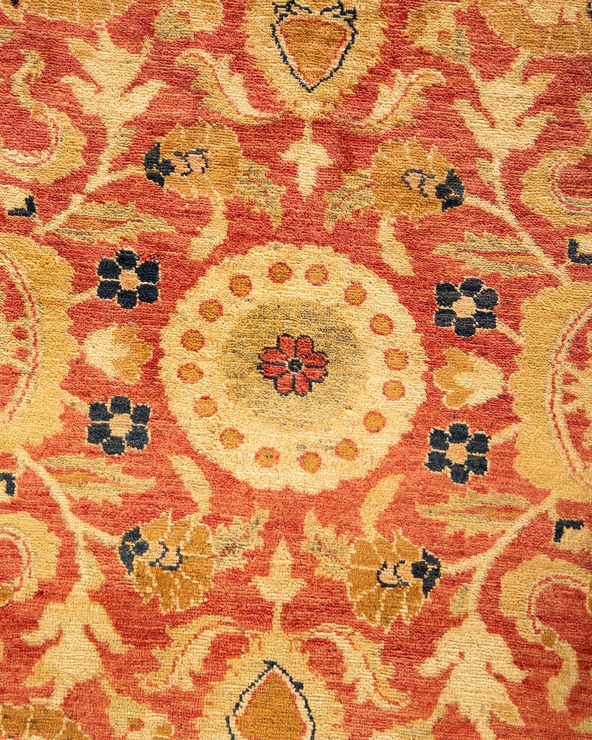 Laine Tapis traditionnel orange Mogul, unique en son genre, fabriqué à la main en vente