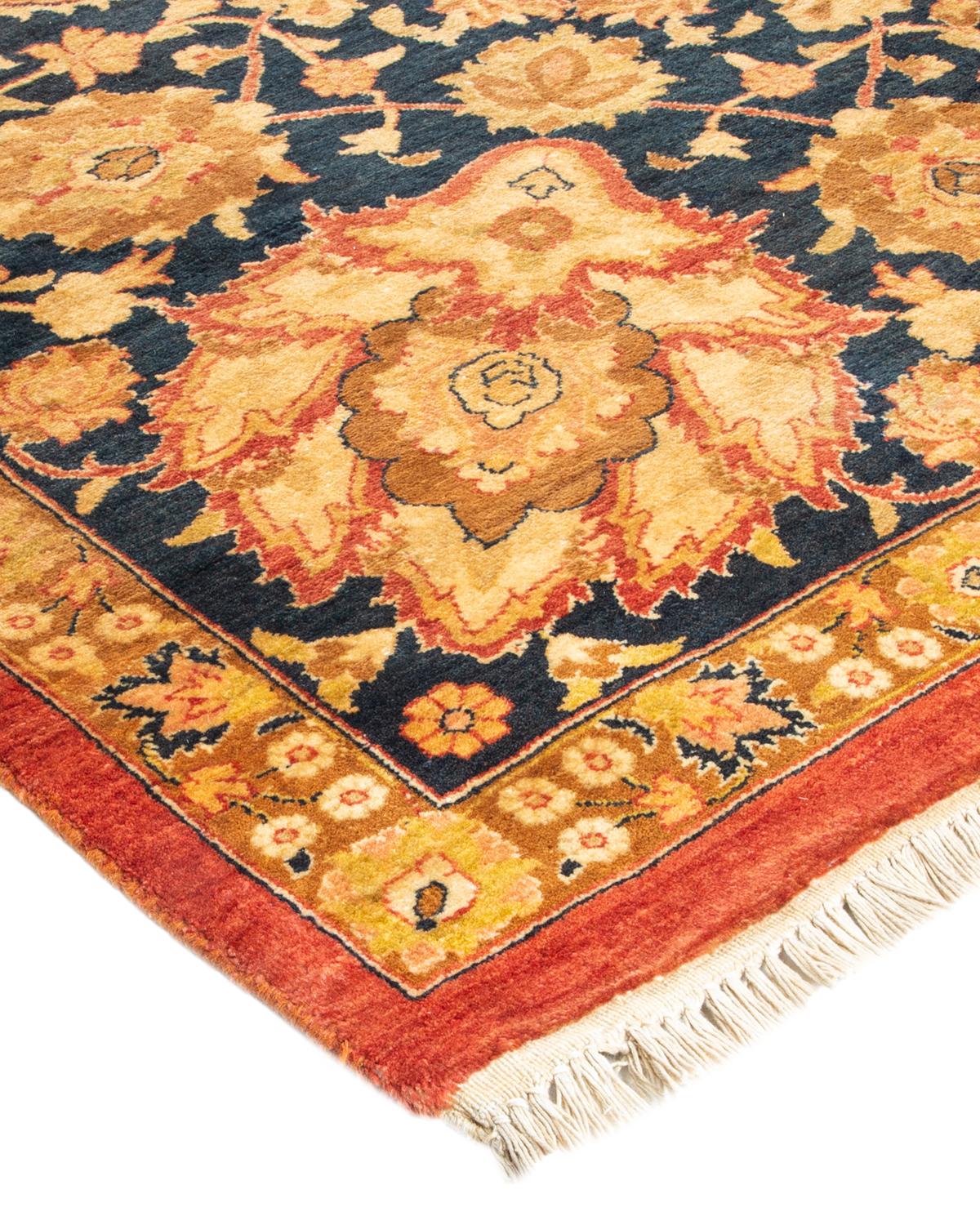 Tapis traditionnel orange Mogul, unique en son genre, fabriqué à la main en vente 1