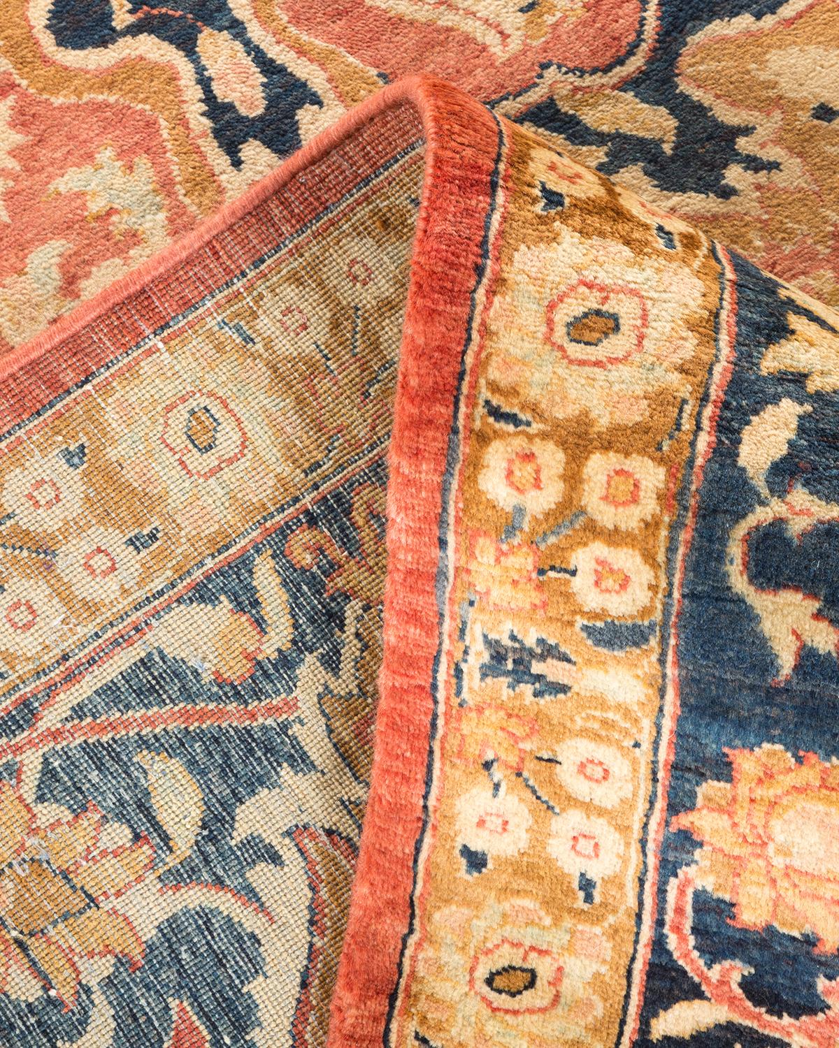 Pakistanais Tapis traditionnel orange Mogul unique fait à la main, unique en son genre en vente