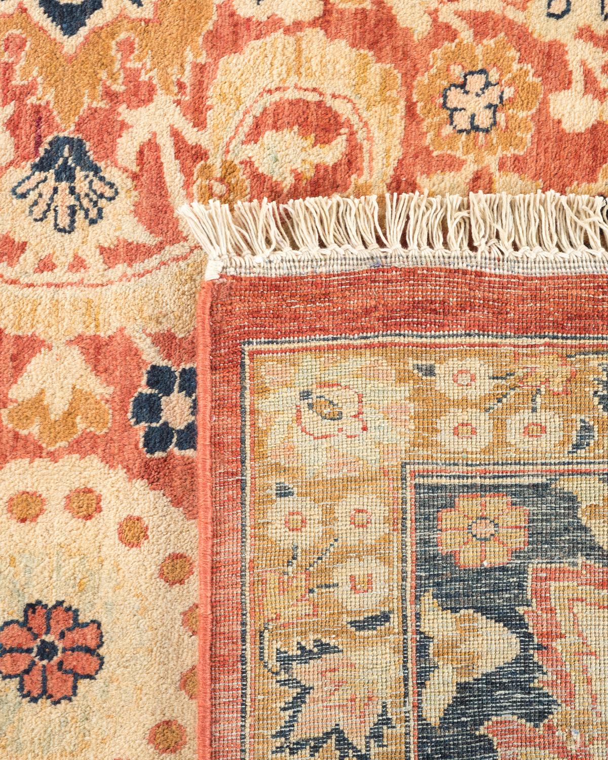 Noué à la main Tapis traditionnel orange Mogul unique fait à la main, unique en son genre en vente