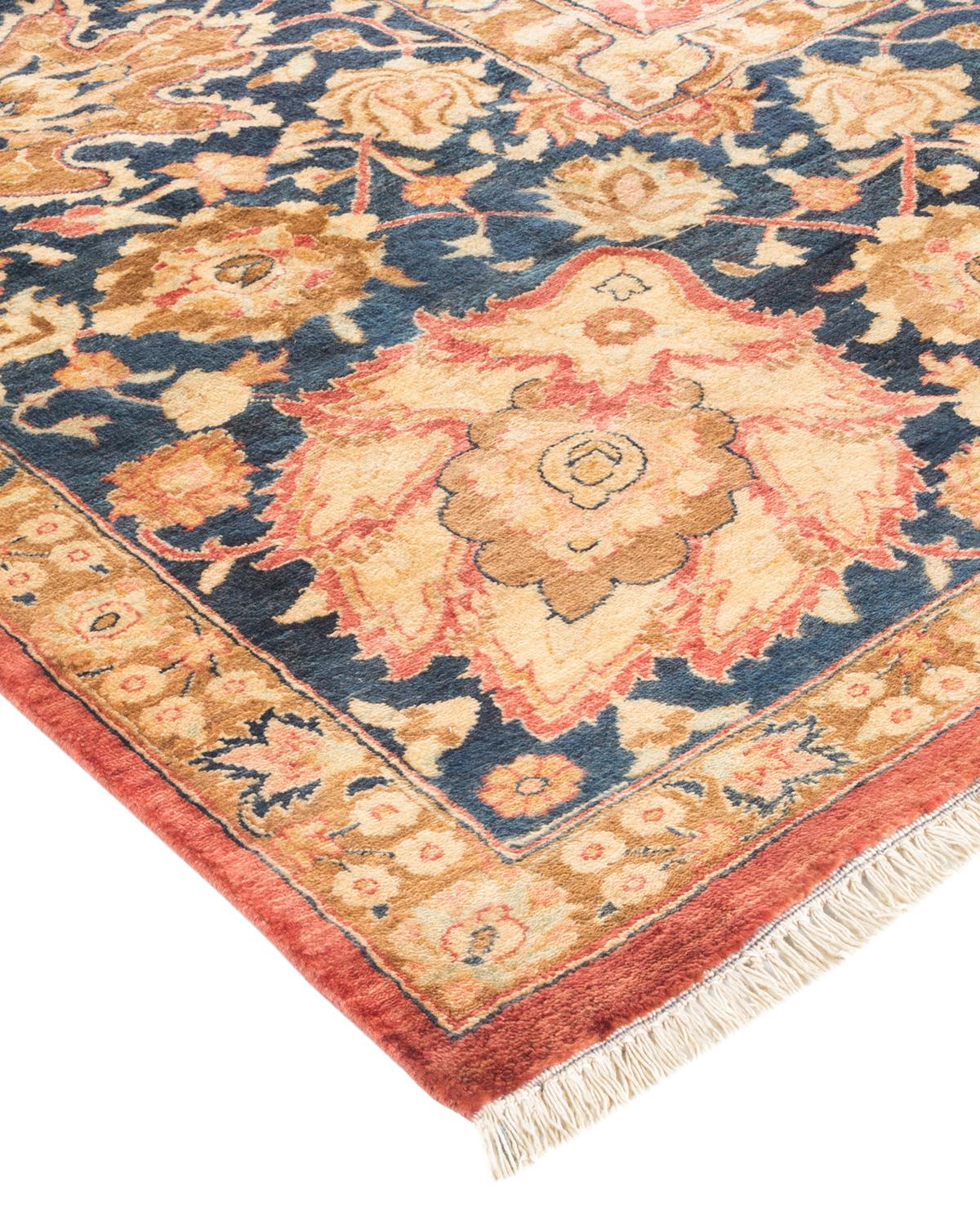 Laine Tapis traditionnel orange Mogul unique fait à la main, unique en son genre en vente