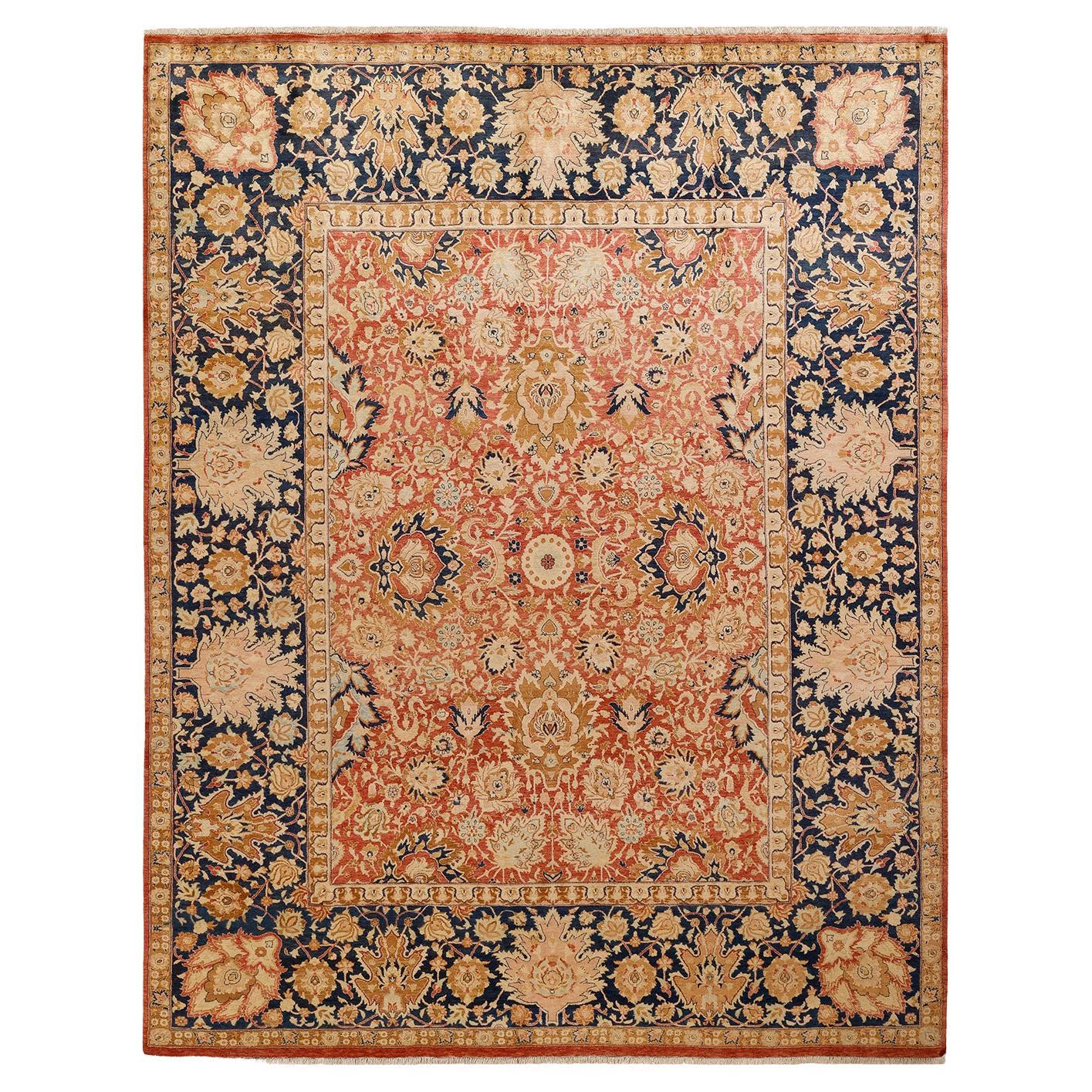 Tapis traditionnel orange Mogul unique fait à la main, unique en son genre