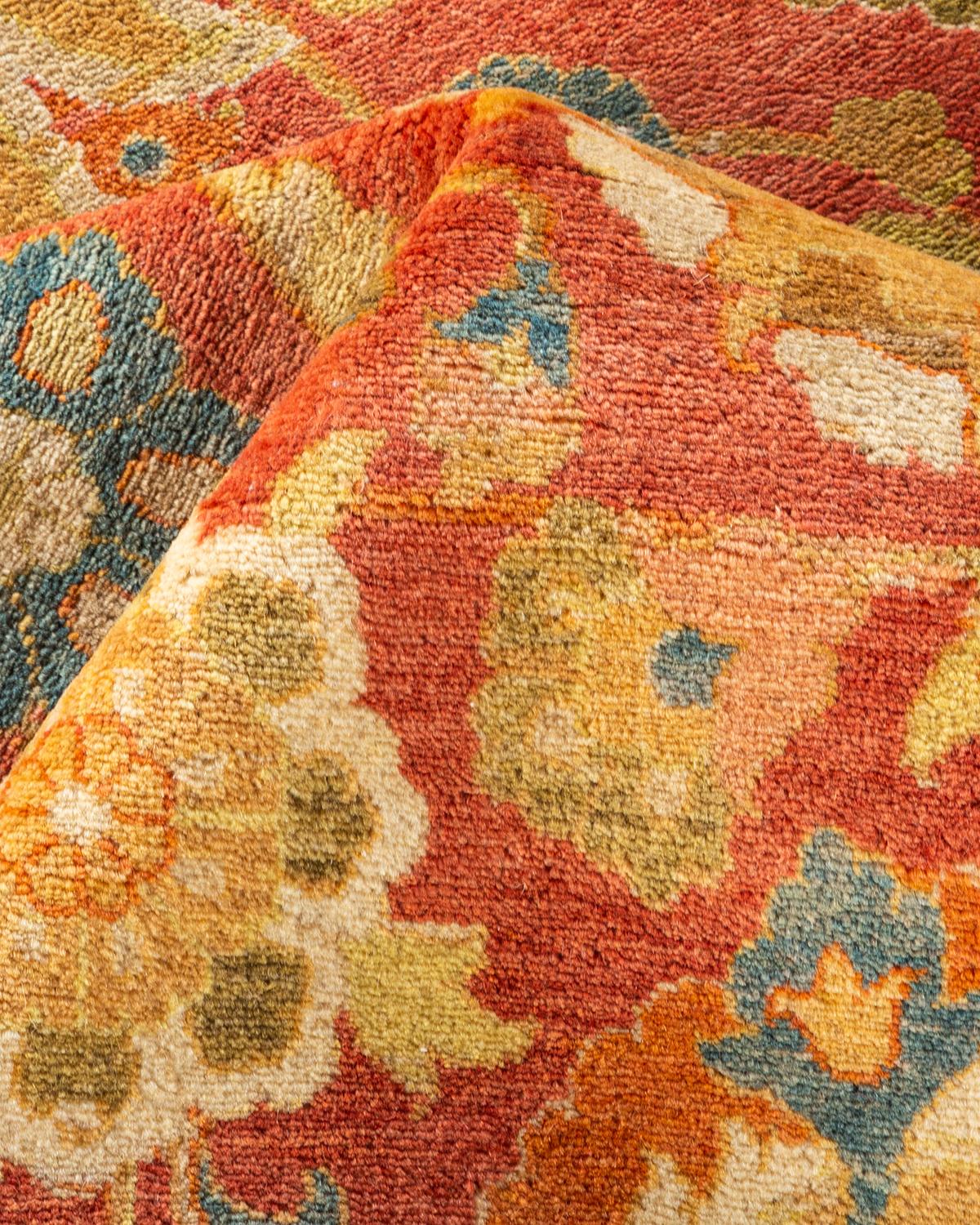Pakistani One-of-a-kind Hand Made Traditional Mogul Orange Area Rug For Sale