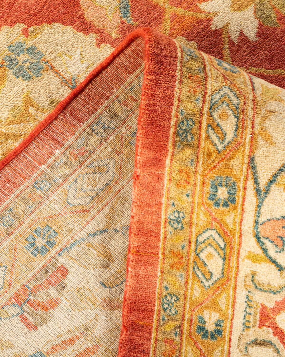 Hand-Knotted One-of-a-kind Hand Made Traditional Mogul Orange Area Rug For Sale