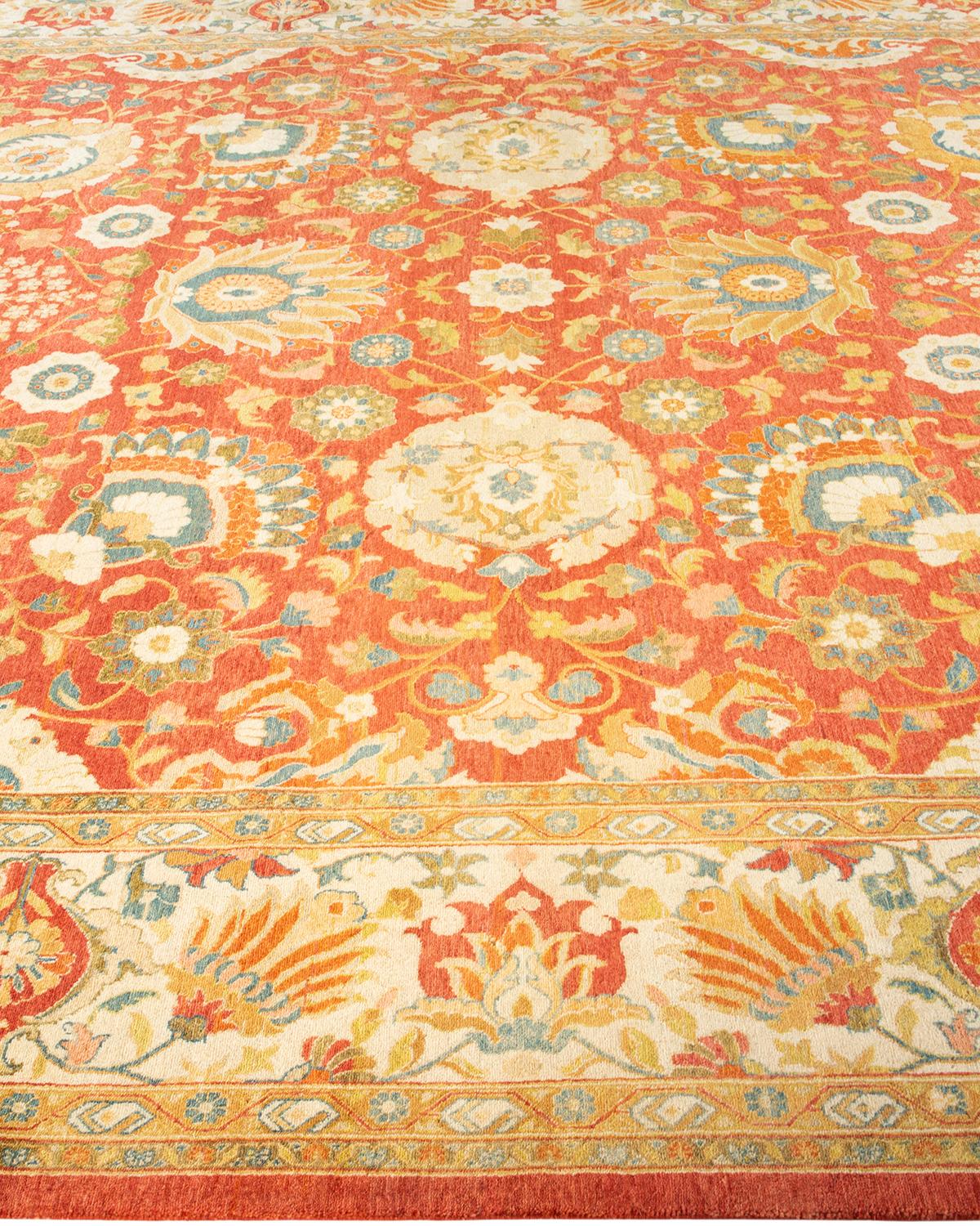 Contemporary One-of-a-kind Hand Made Traditional Mogul Orange Area Rug For Sale