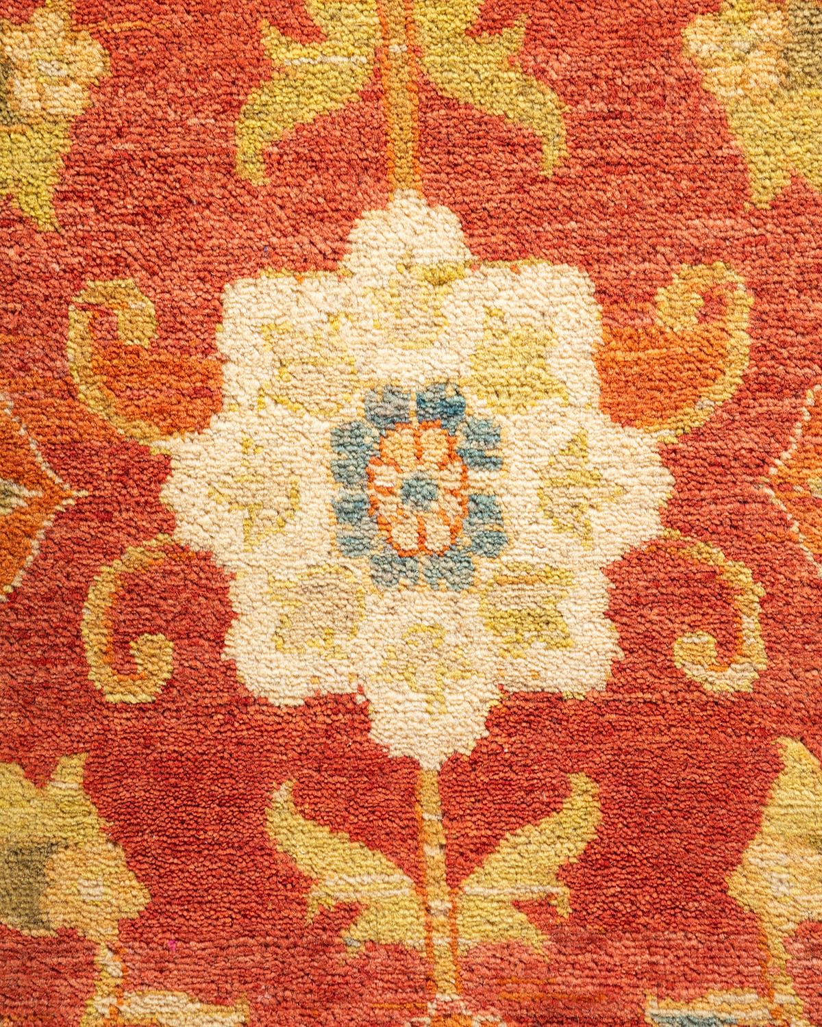 Wool One-of-a-kind Hand Made Traditional Mogul Orange Area Rug For Sale