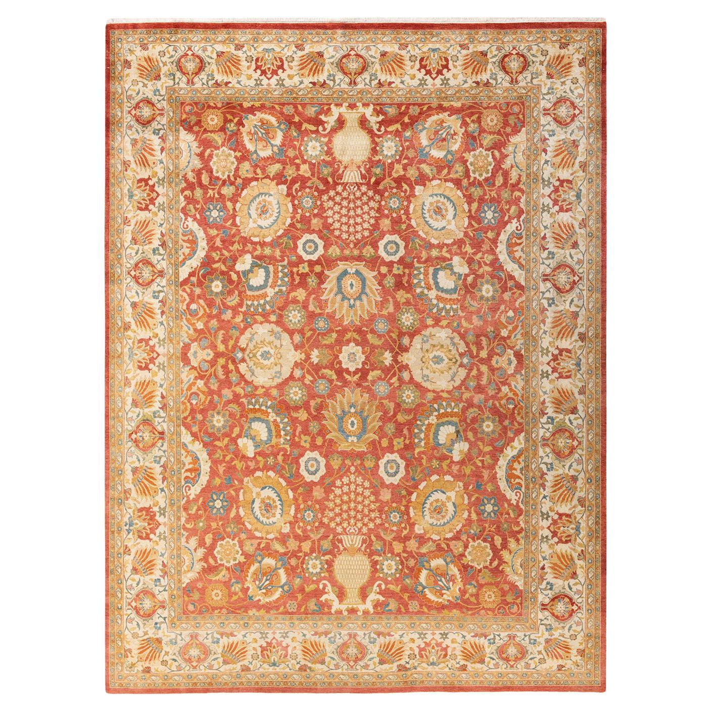 One-of-a-kind Hand Made Traditional Mogul Orange Area Rug For Sale