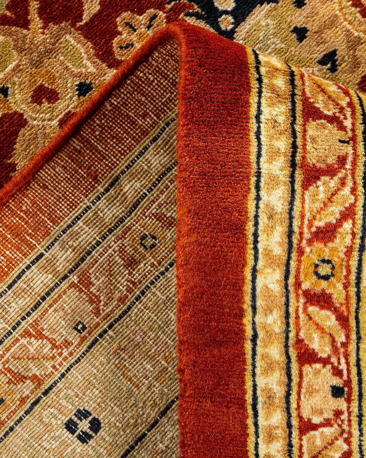 Traditioneller, handgefertigter Mogul-Teppich in Orange, Unikat (Pakistanisch) im Angebot