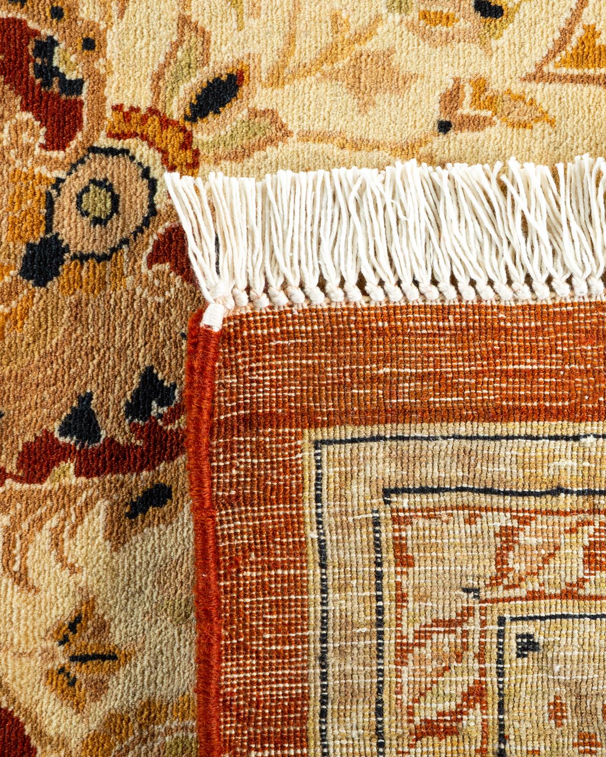 Traditioneller, handgefertigter Mogul-Teppich in Orange, Unikat (Handgeknüpft) im Angebot