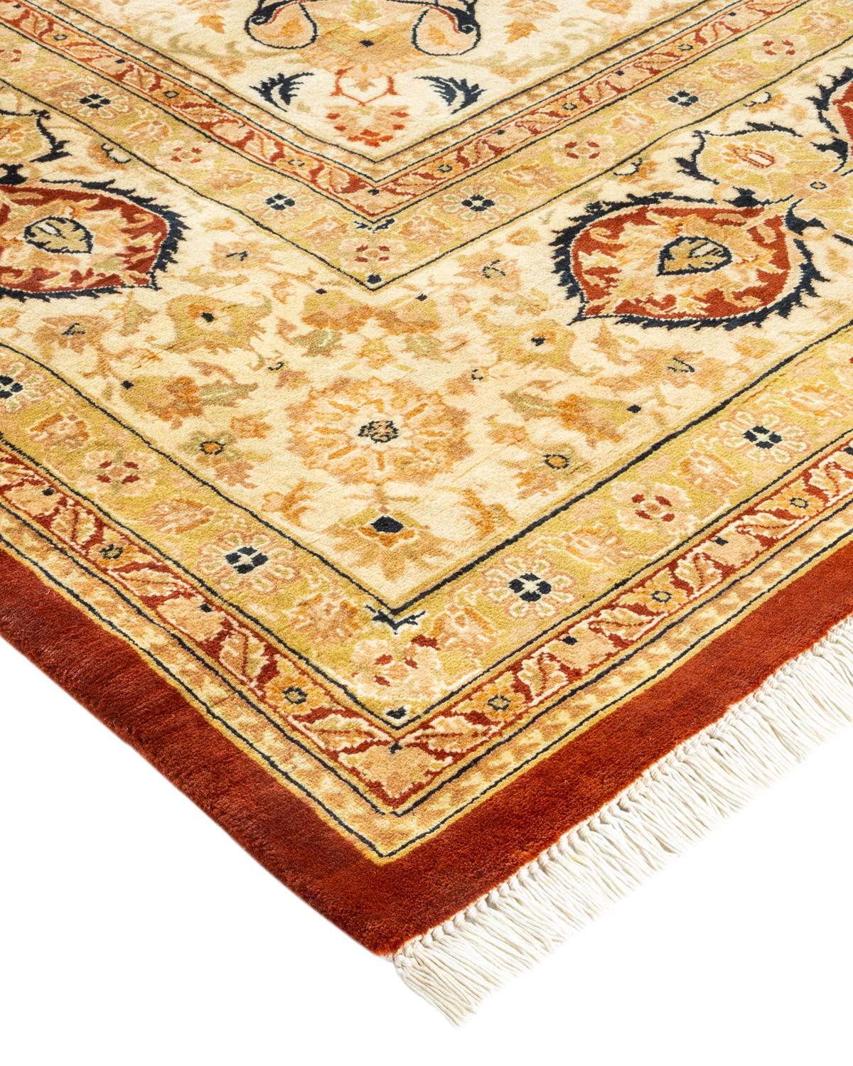 Traditioneller, handgefertigter Mogul-Teppich in Orange, Unikat (Wolle) im Angebot