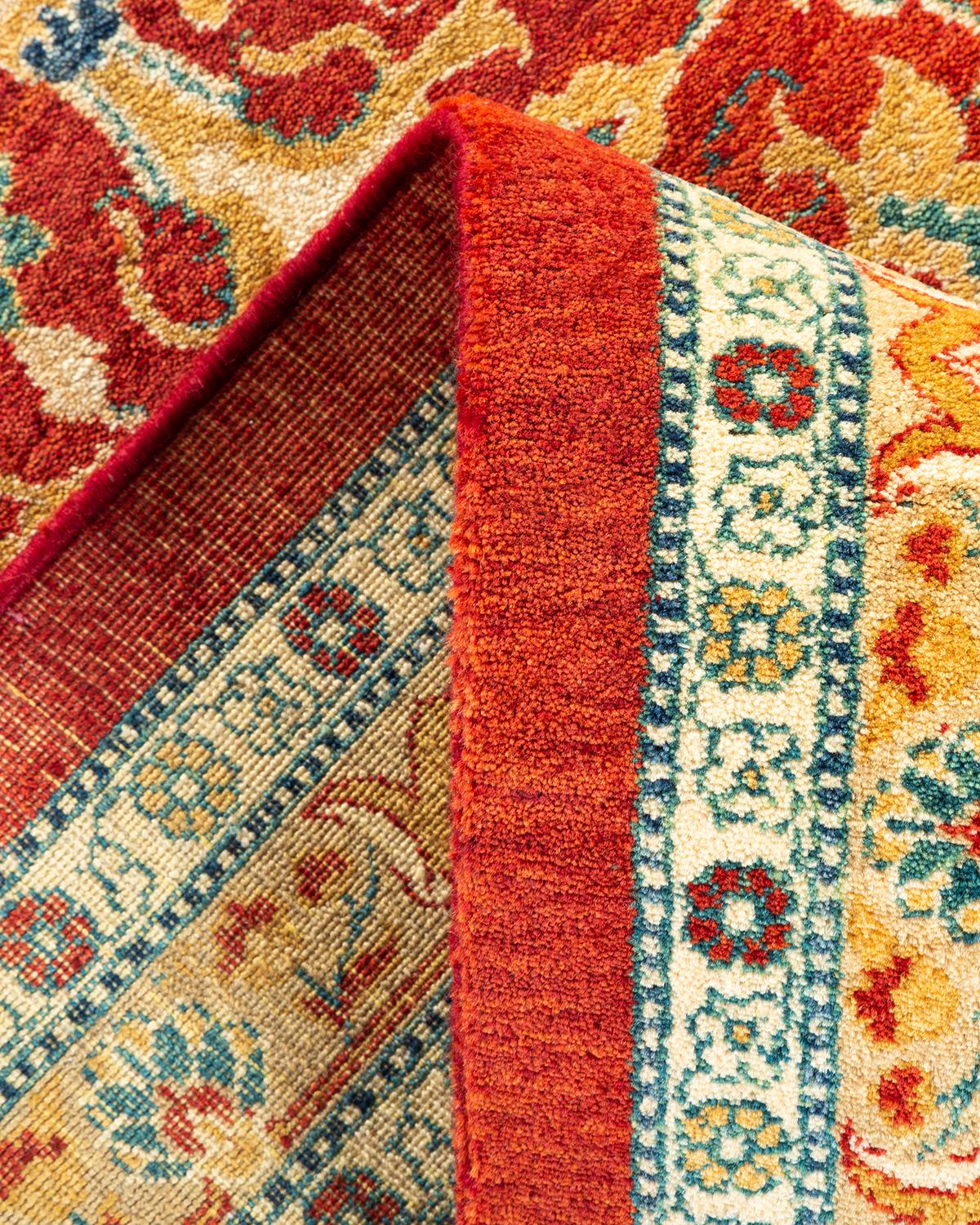 Pakistani One-of-a-kind Hand Made Traditional Mogul Orange Area Rug For Sale
