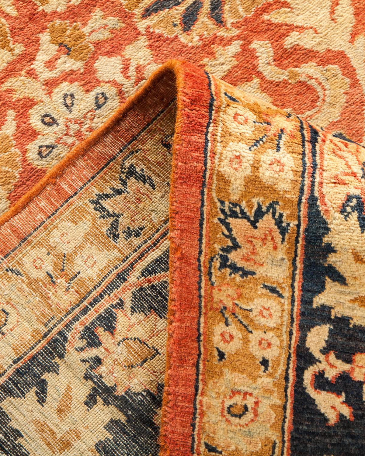 Pakistani One-Of-A-Kind Hand Made Traditional Mogul Orange Area Rug For Sale