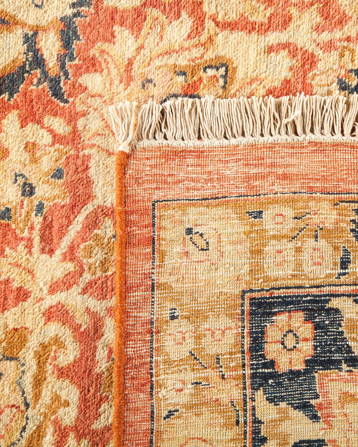 Noué à la main Tapis traditionnel orange Mogul unique fait à la main, unique en son genre en vente