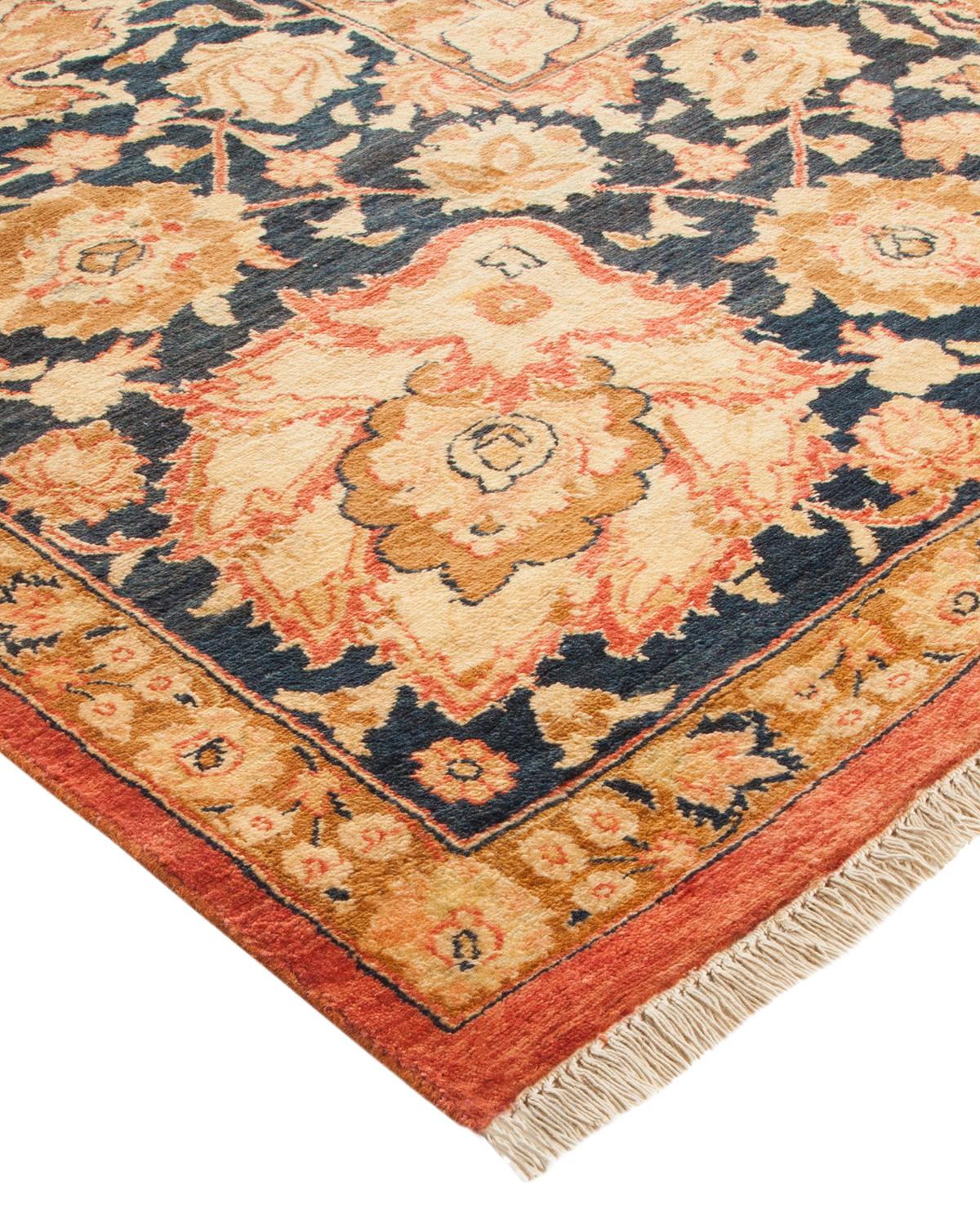 Laine Tapis traditionnel orange Mogul unique fait à la main, unique en son genre en vente