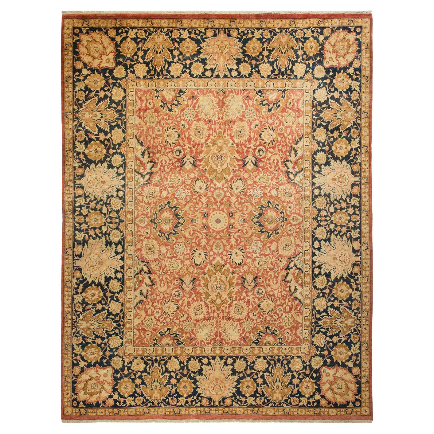 Tapis traditionnel orange Mogul unique fait à la main, unique en son genre