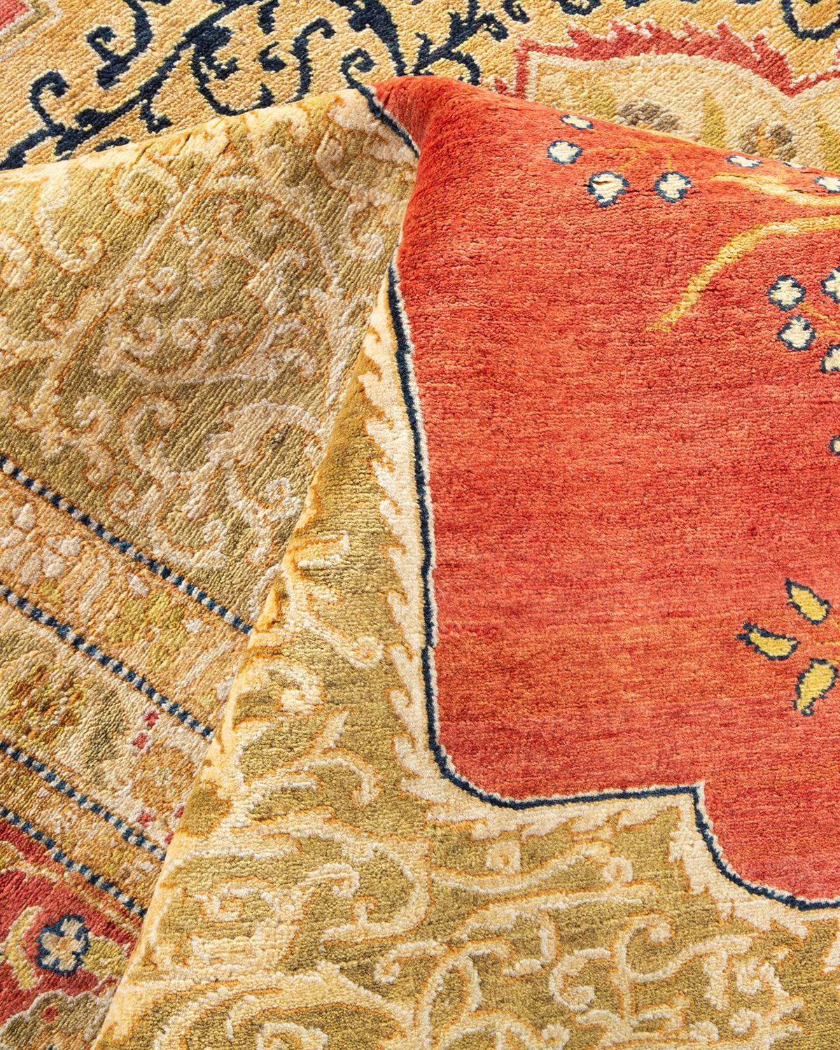 Other One-Of-A-Kind Hand Made Traditional Mogul Orange Area Rug For Sale