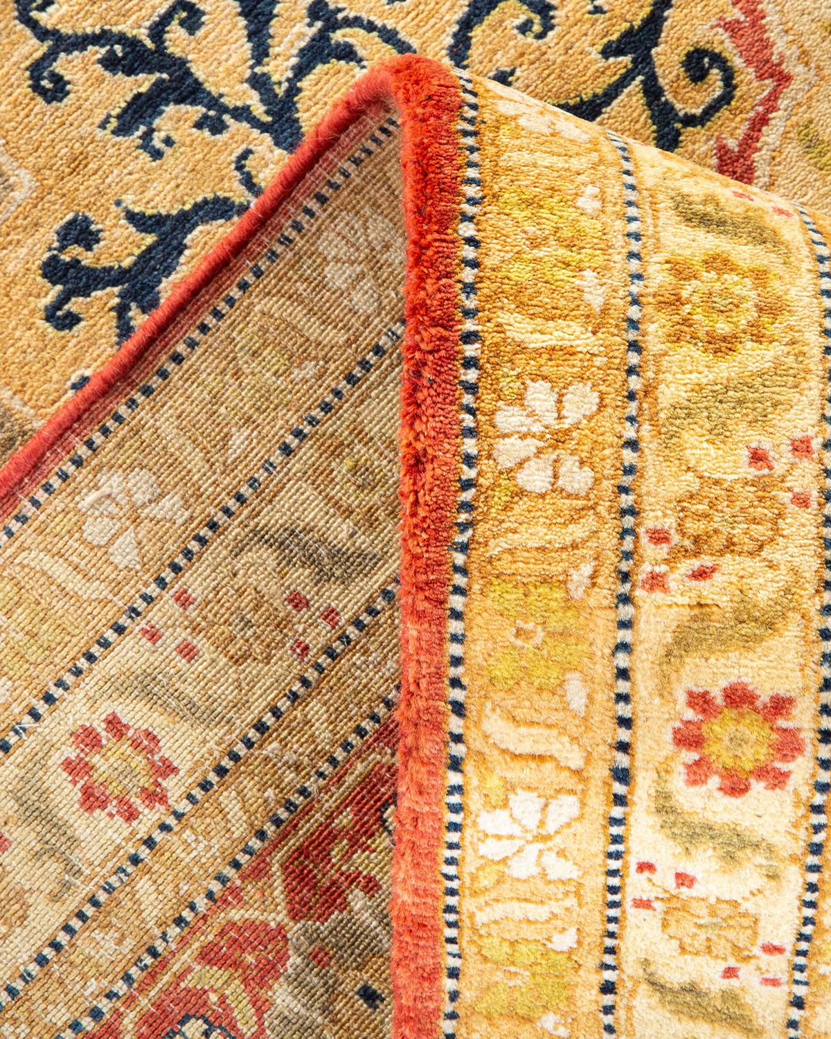 Pakistani One-Of-A-Kind Hand Made Traditional Mogul Orange Area Rug For Sale