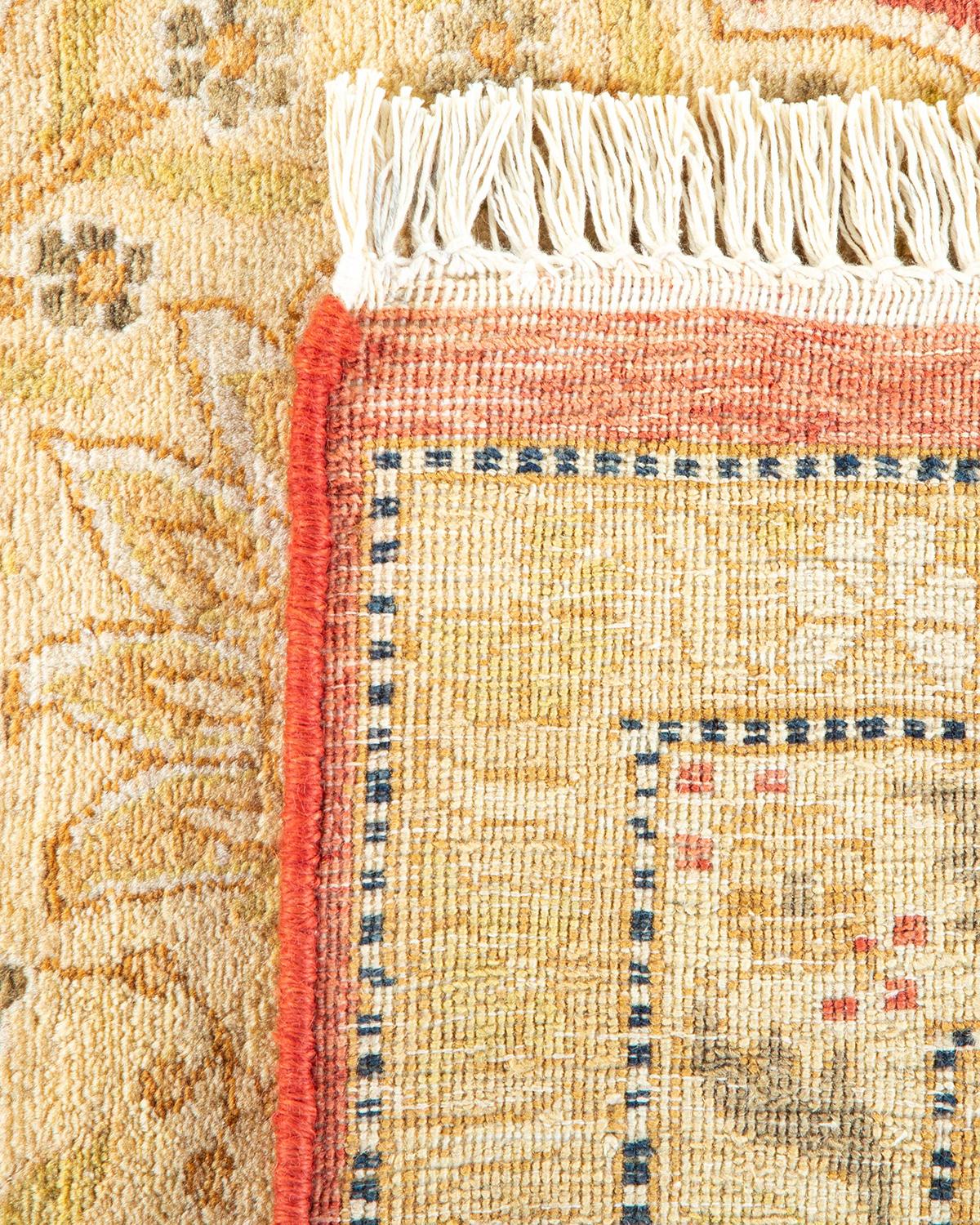 Hand-Knotted One-Of-A-Kind Hand Made Traditional Mogul Orange Area Rug For Sale