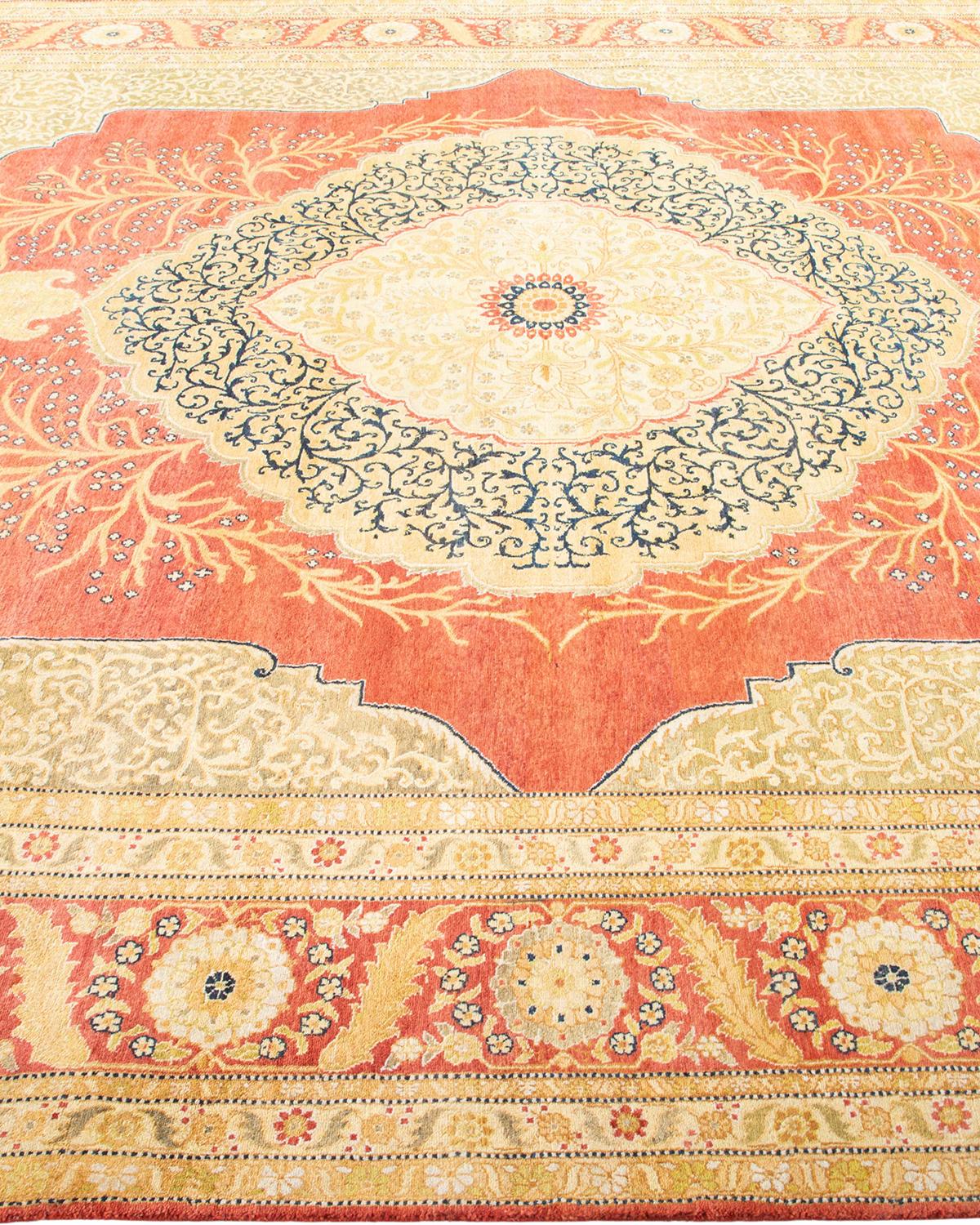 One-Of-A-Kind Hand Made Traditional Mogul Orange Area Rug In New Condition For Sale In Norwalk, CT