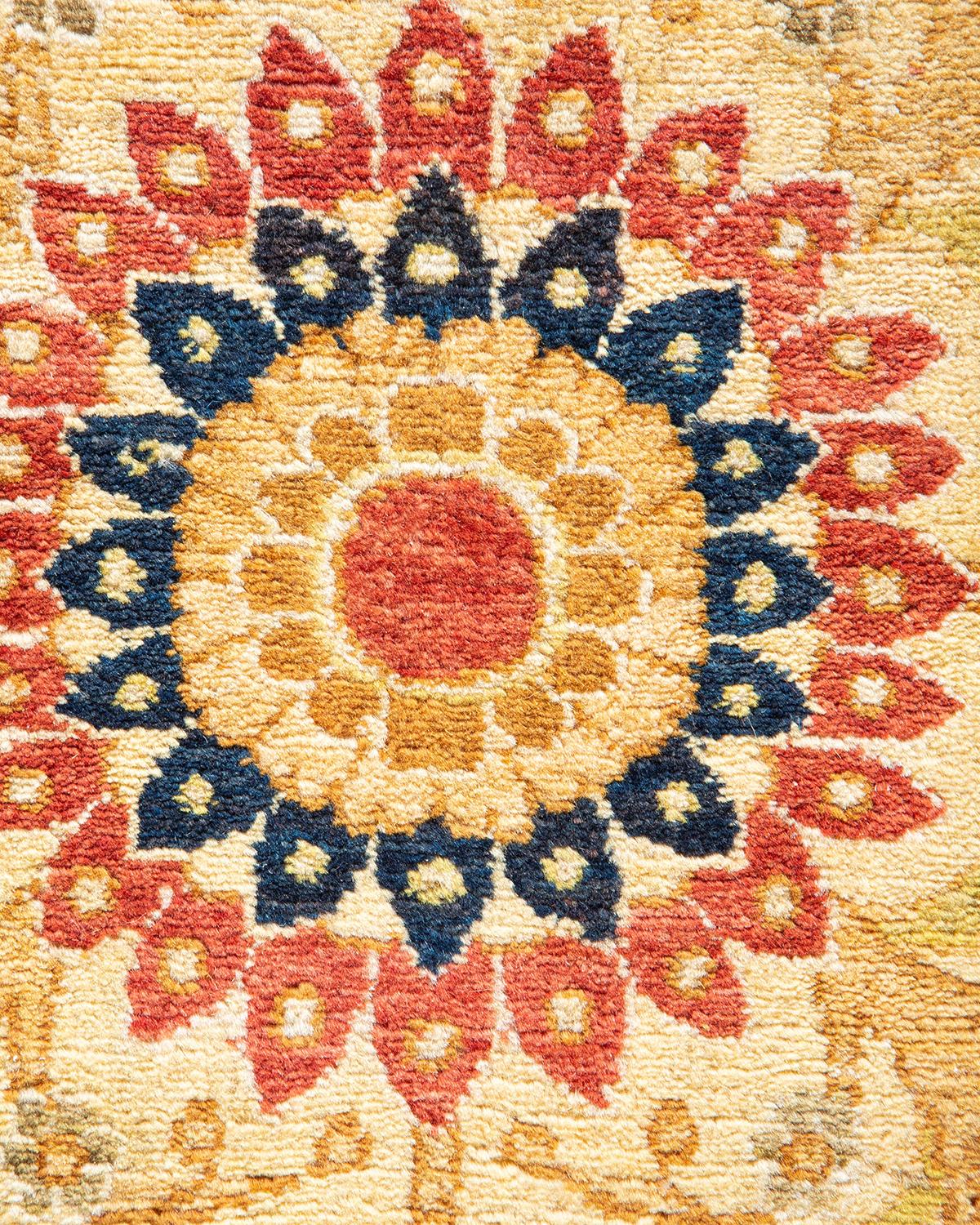 Contemporary One-Of-A-Kind Hand Made Traditional Mogul Orange Area Rug For Sale