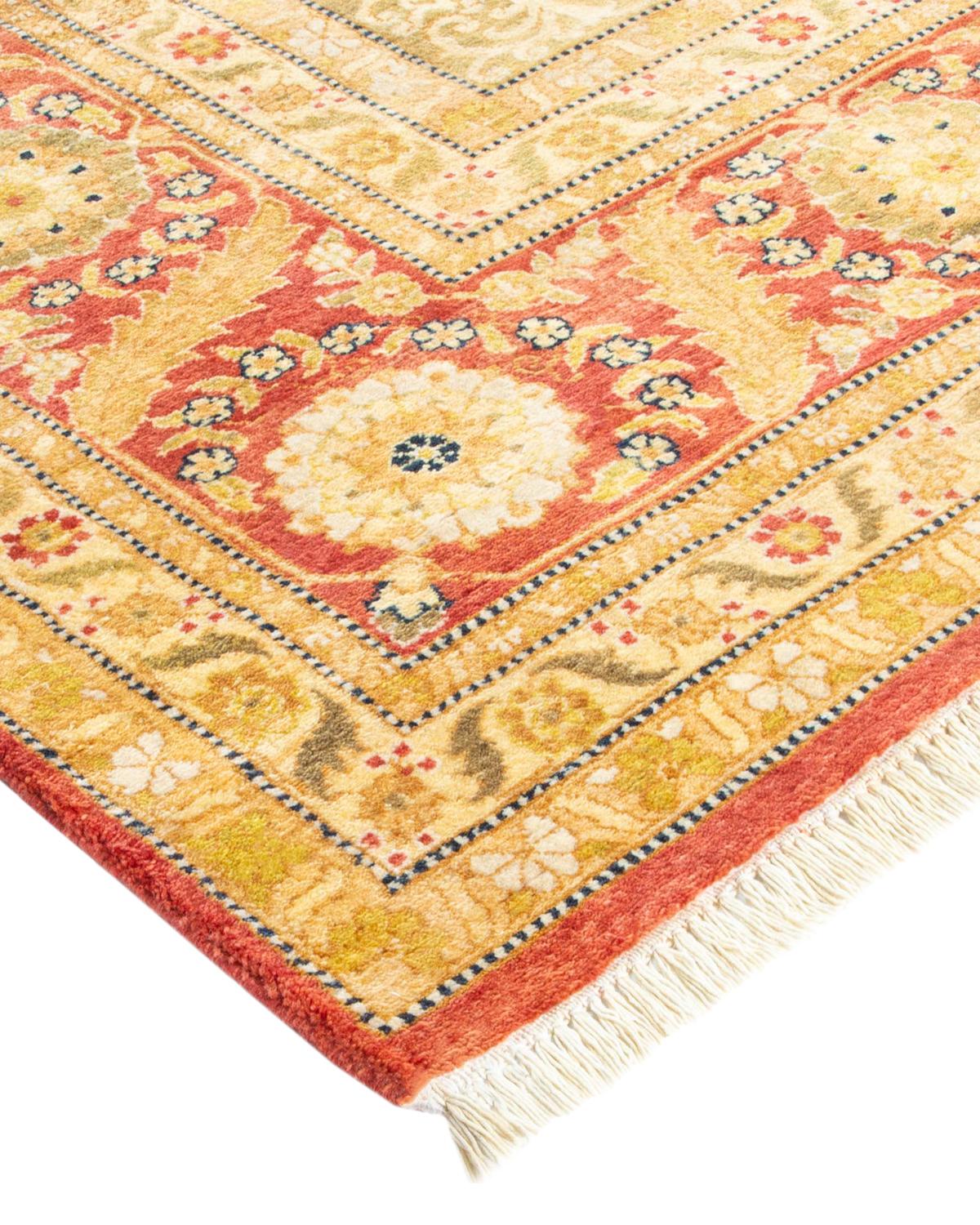 Wool One-Of-A-Kind Hand Made Traditional Mogul Orange Area Rug For Sale