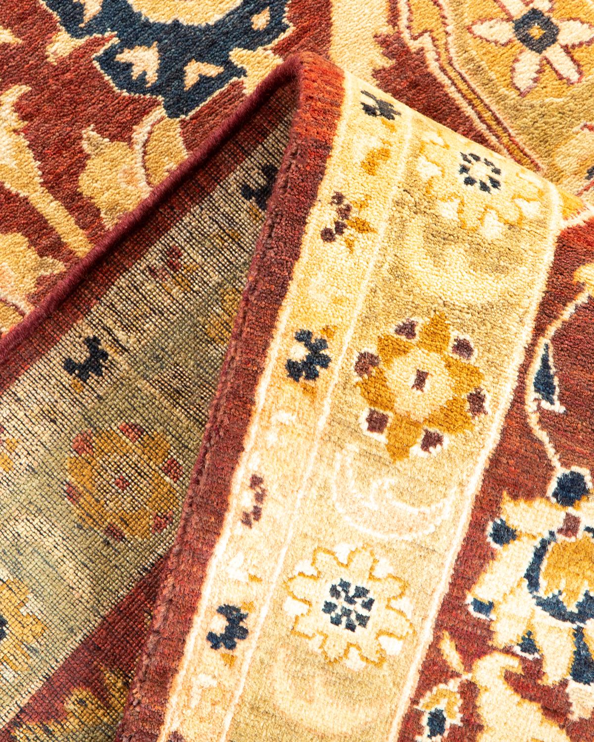 Pakistani One-Of-A-Kind Hand Made Traditional Mogul Orange Area Rug For Sale