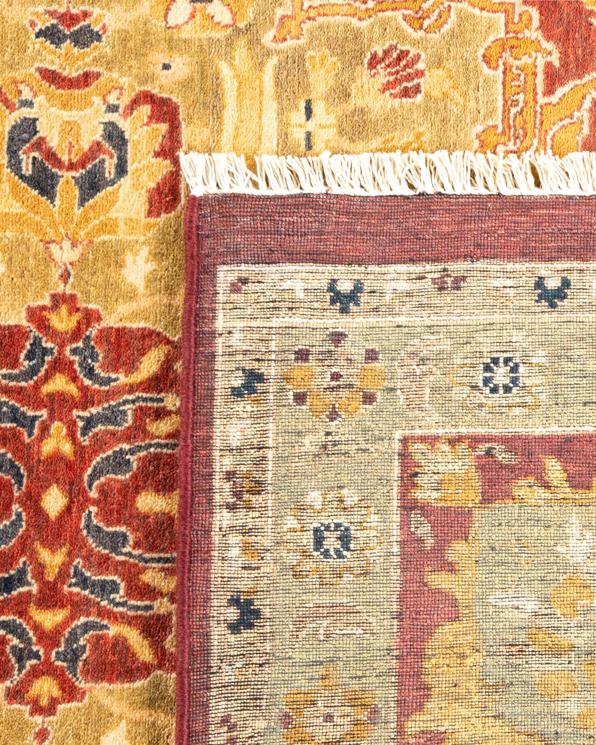 Hand-Knotted One-Of-A-Kind Hand Made Traditional Mogul Orange Area Rug For Sale