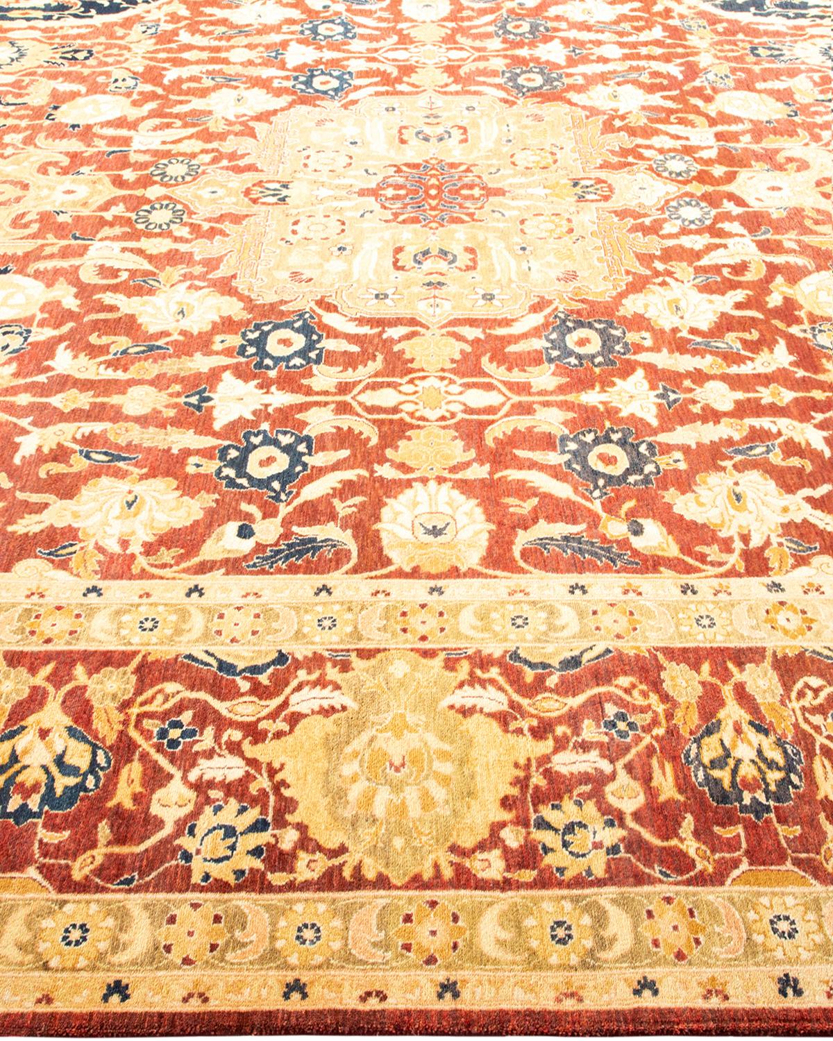 One-Of-A-Kind Hand Made Traditional Mogul Orange Area Rug In New Condition For Sale In Norwalk, CT