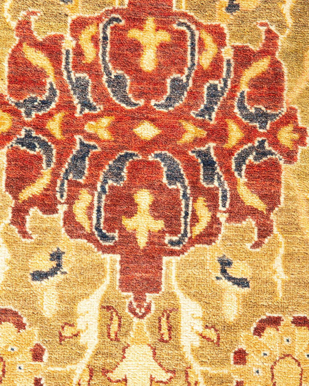 Contemporary One-Of-A-Kind Hand Made Traditional Mogul Orange Area Rug For Sale