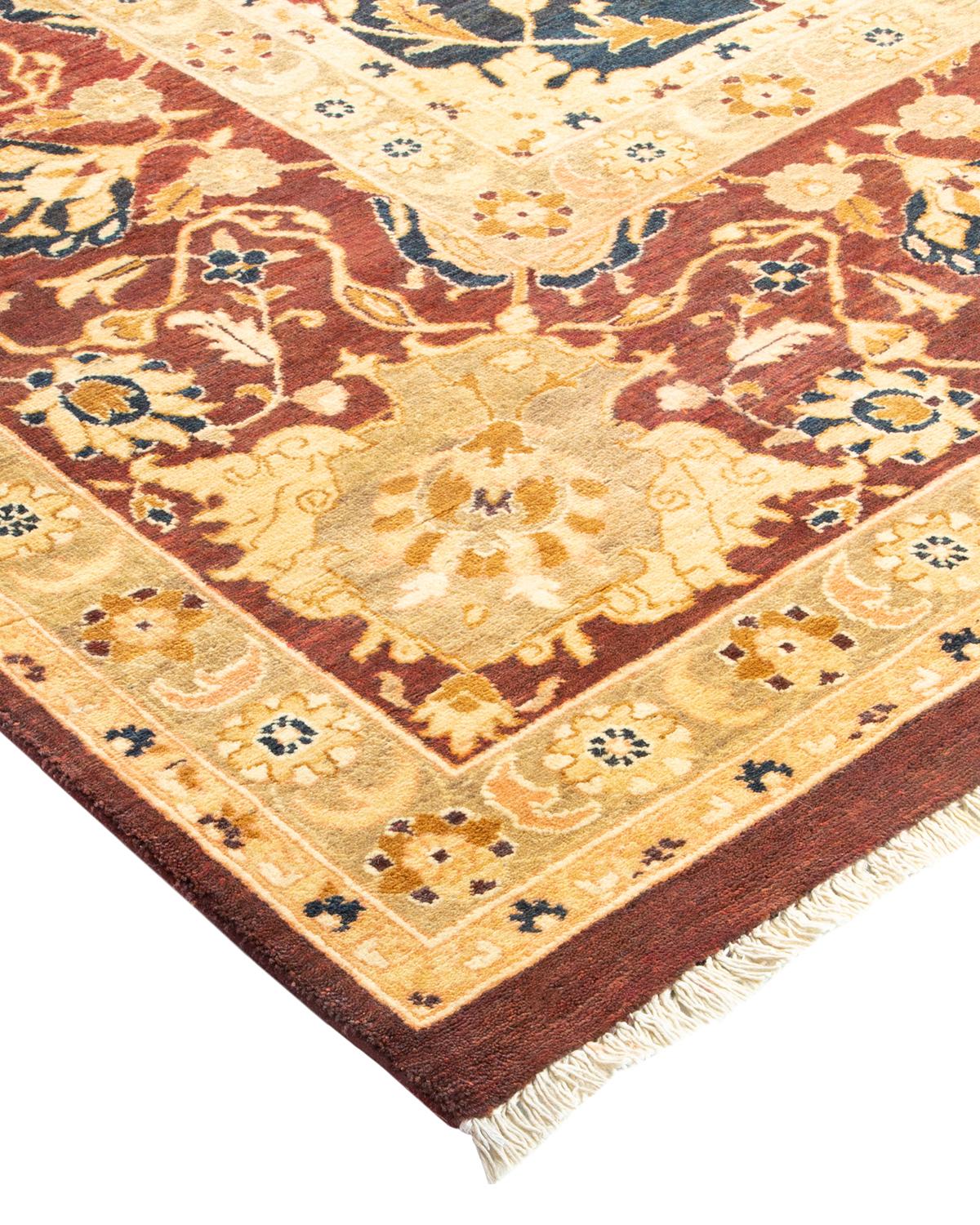 Wool One-Of-A-Kind Hand Made Traditional Mogul Orange Area Rug For Sale