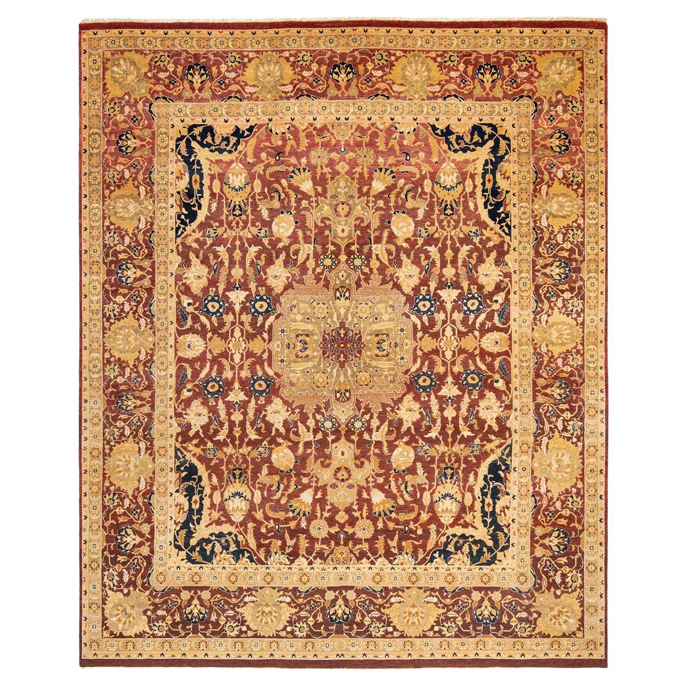 One-Of-A-Kind Hand Made Traditional Mogul Orange Area Rug
