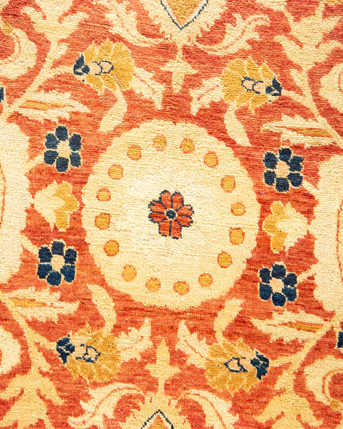 Contemporary One-Of-A-Kind Hand Made Traditional Mogul Orange Area Rug For Sale