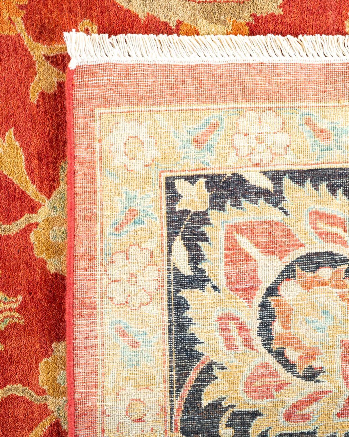 Hand-Knotted One-of-a-kind Hand Made Traditional Mogul Orange Area Rug For Sale