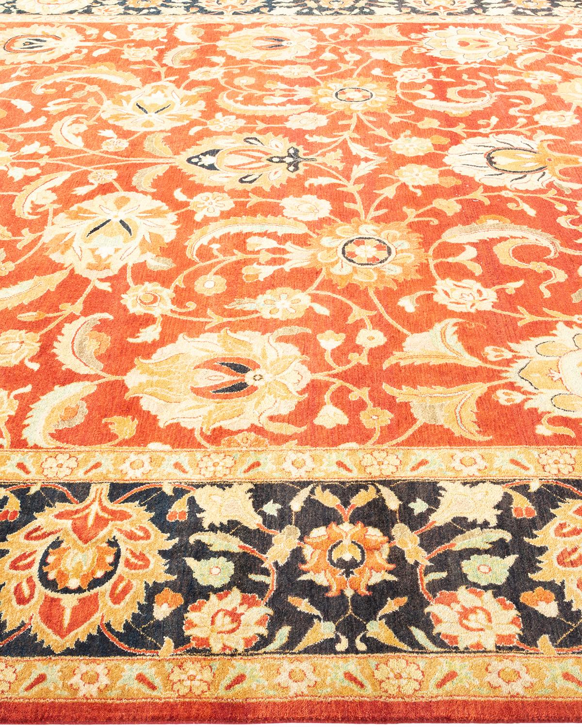 One-of-a-kind Hand Made Traditional Mogul Orange Area Rug In New Condition For Sale In Norwalk, CT