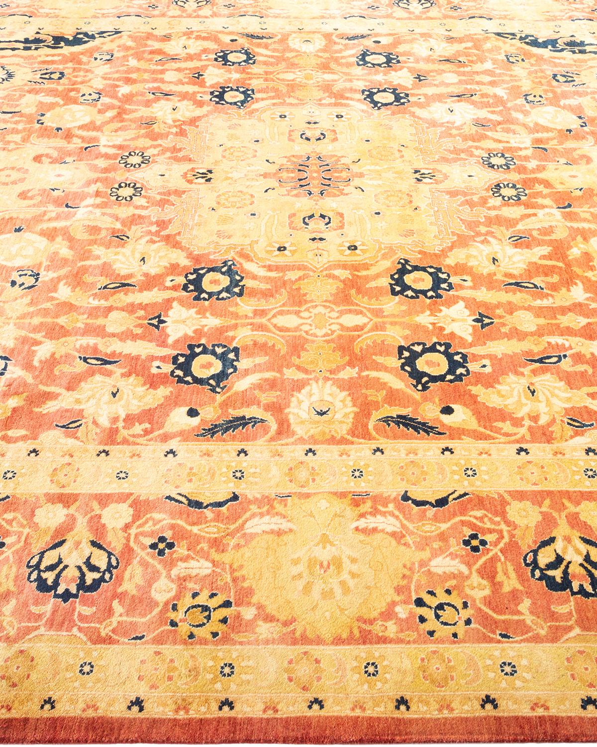 One-Of-A-Kind Hand Made Traditional Mogul Orange Area Rug In New Condition For Sale In Norwalk, CT