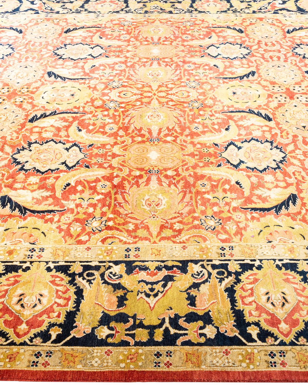 One-Of-A-Kind Hand Made Traditional Mogul Orange Area Rug In New Condition For Sale In Norwalk, CT