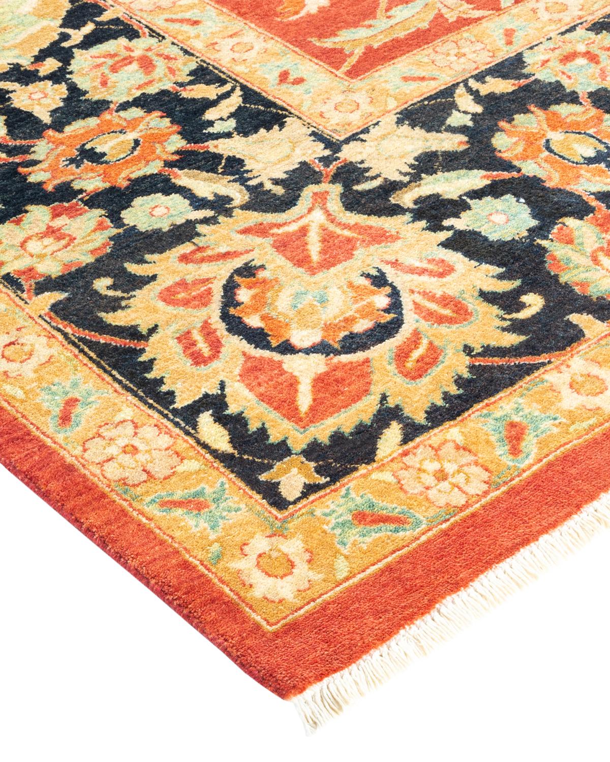 Wool One-of-a-kind Hand Made Traditional Mogul Orange Area Rug For Sale