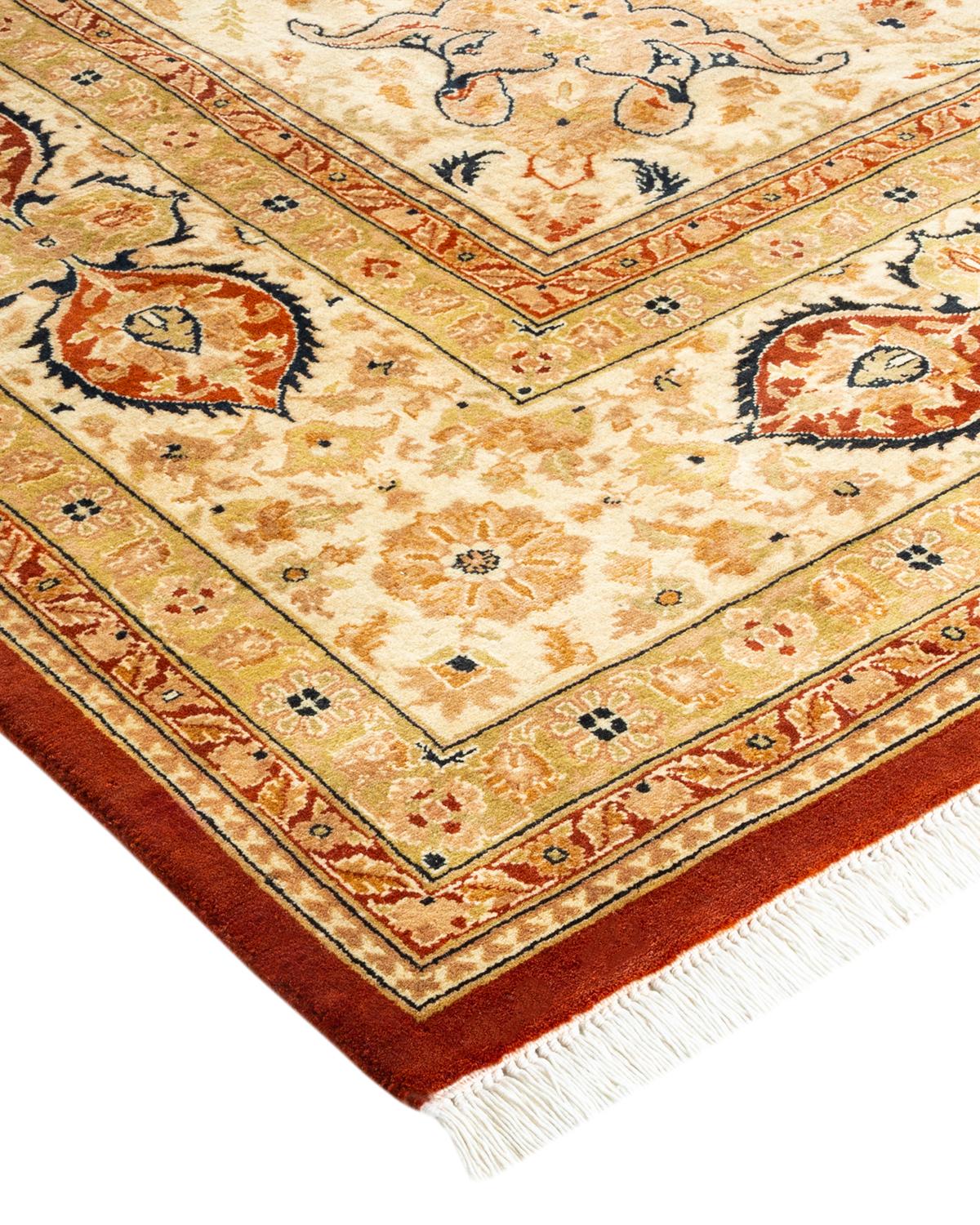 Traditioneller, handgefertigter Mogul Orange Teppich, Unikat (Wolle) im Angebot