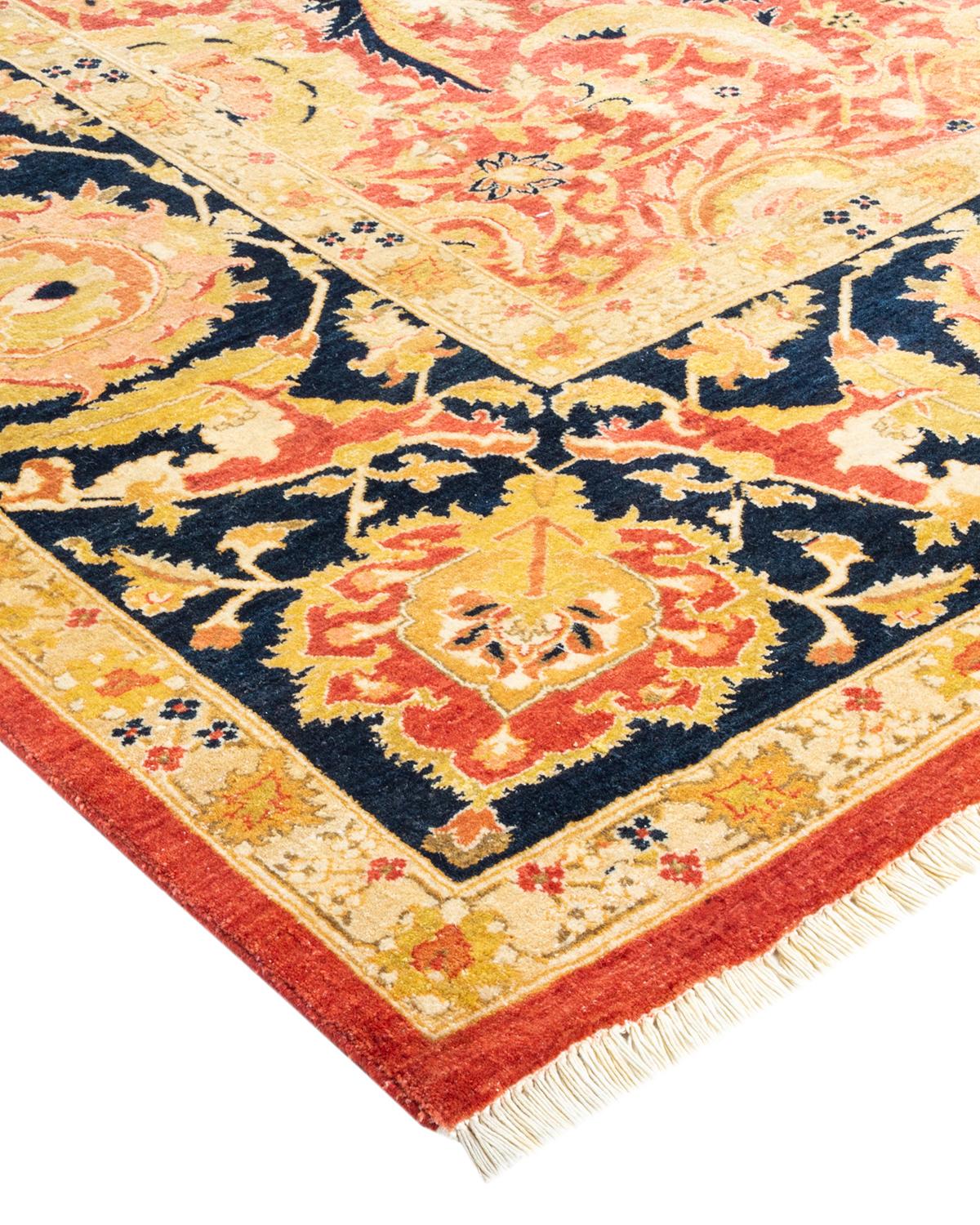 Traditioneller Mogul Orange Teppich, handgefertigt, Unikat (Wolle) im Angebot