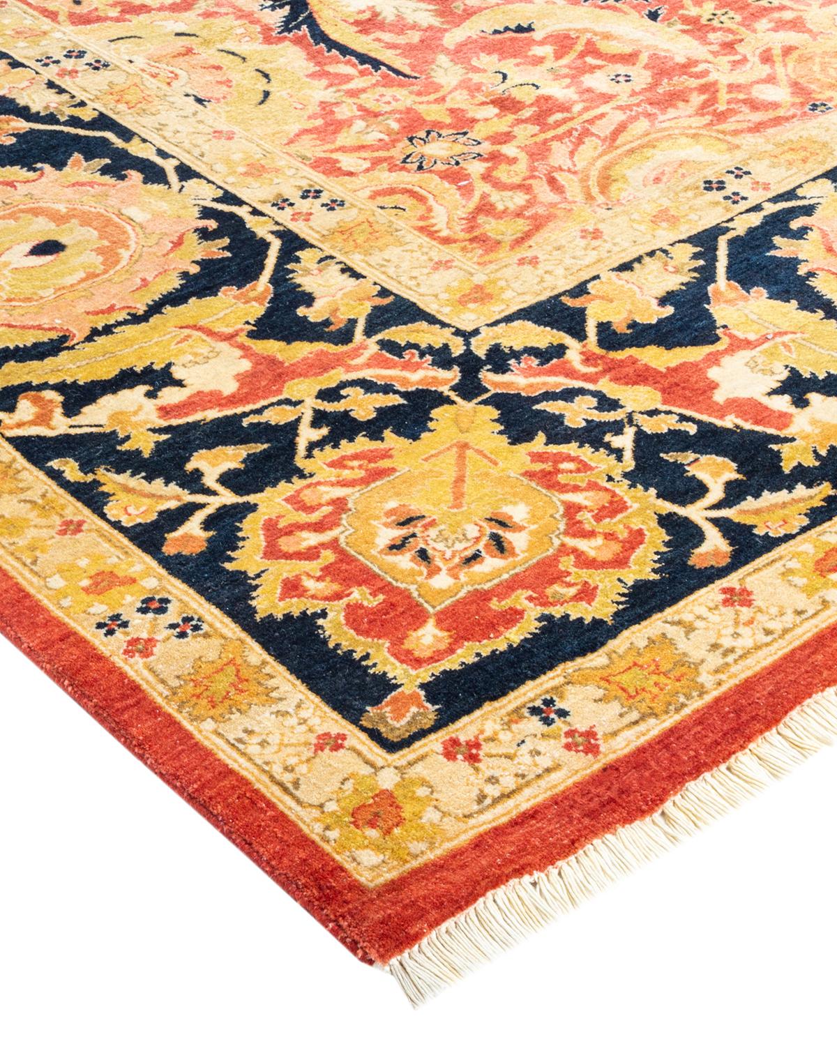 Wool One-Of-A-Kind Hand Made Traditional Mogul Orange Area Rug For Sale